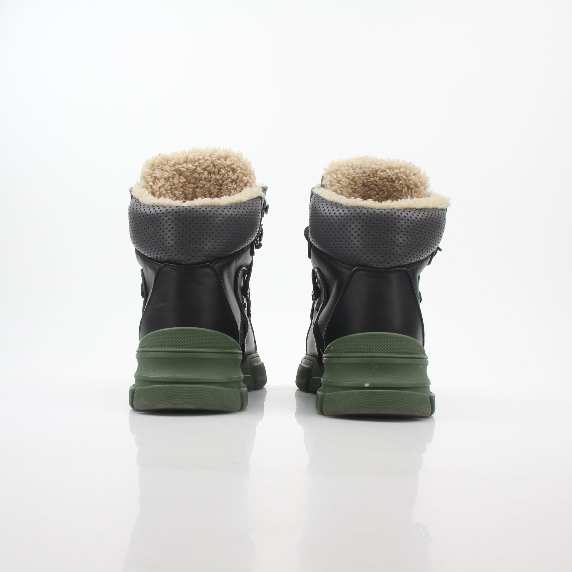 Gucci Green and Black Flashtrek high-top hiking shoes with rugged soles and stylish design by Gold & Beyond.