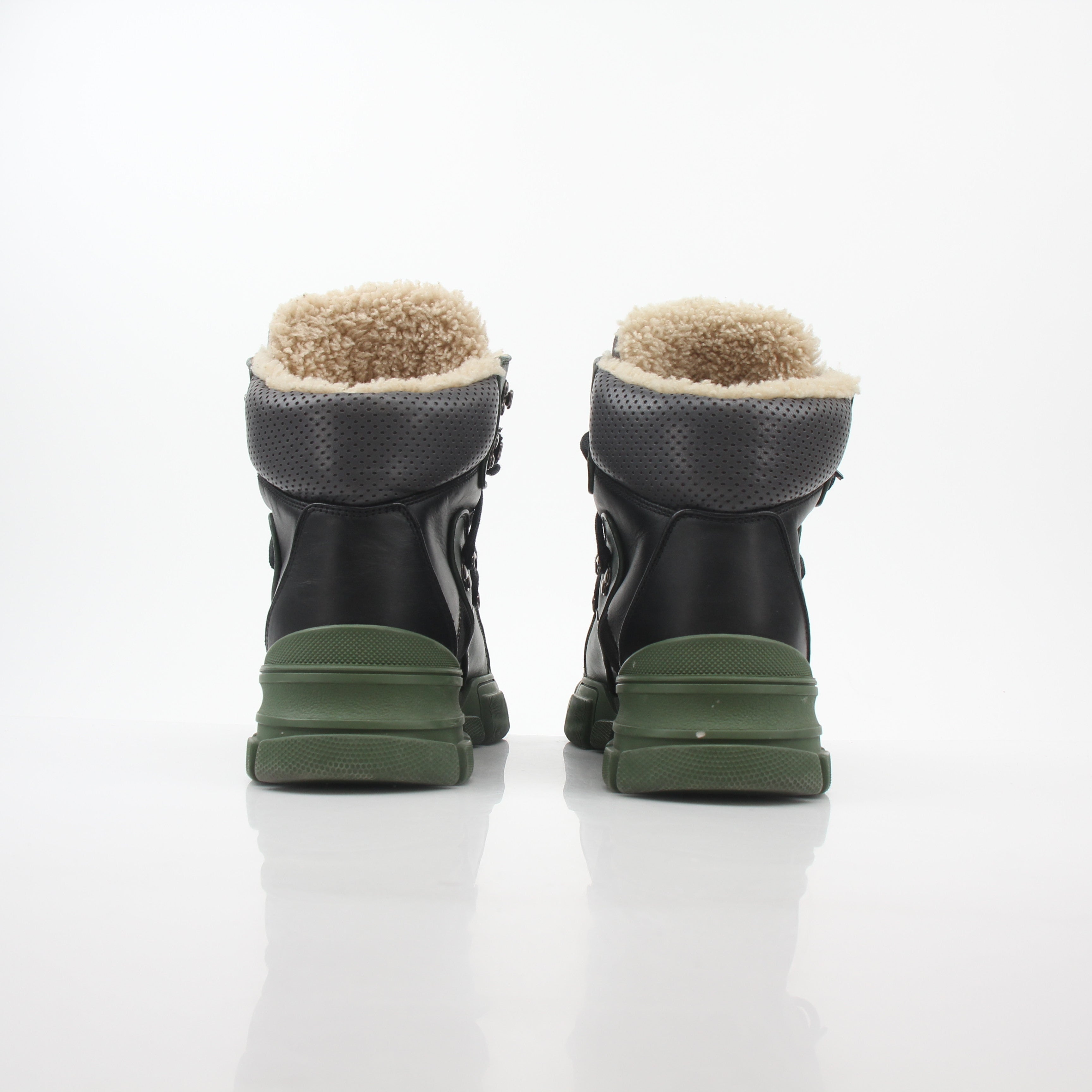 Gucci Green and Black Flashtrek high-top hiking shoes with rugged soles and stylish design by Gold & Beyond.