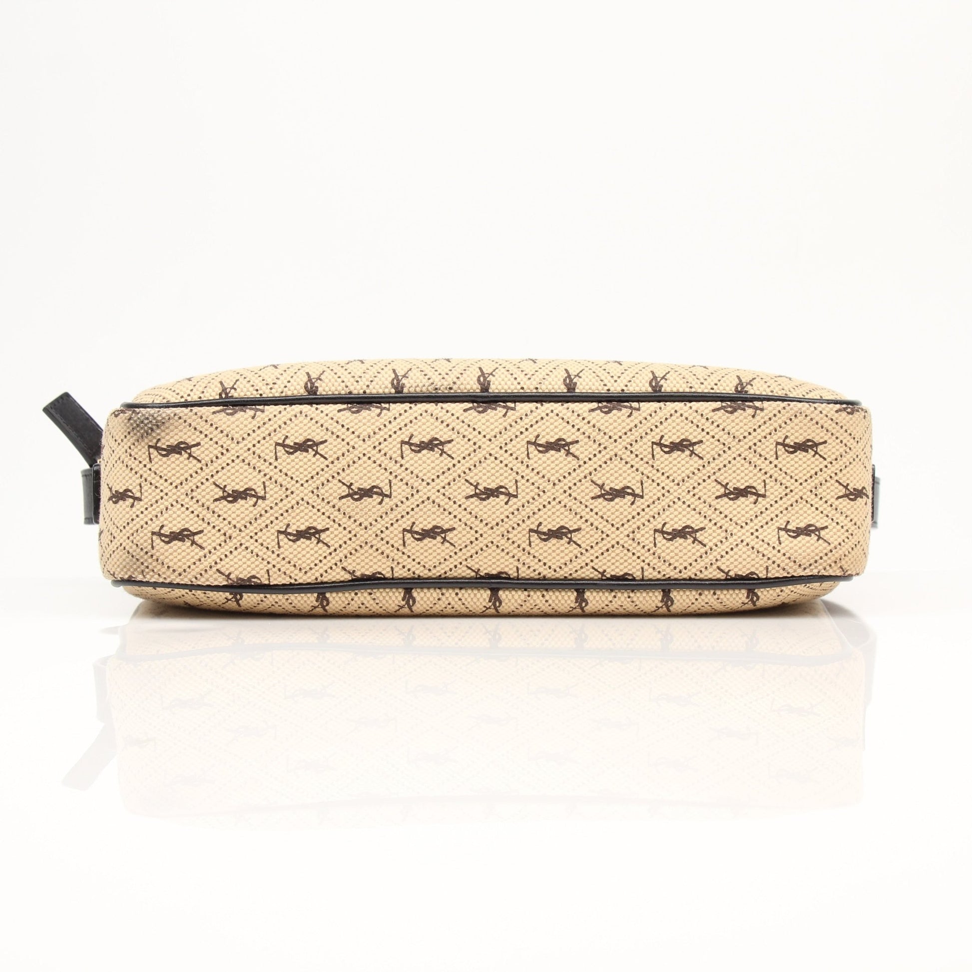 YSL brown monogram camera handbag by Gold & Beyond, stylish designer leather bag with gold accents and adjustable strap.