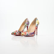 Christian Louboutin Multicolor Super Loubi Pigalle Follies 100 heels with vibrant, multicolor design and signature red sole.