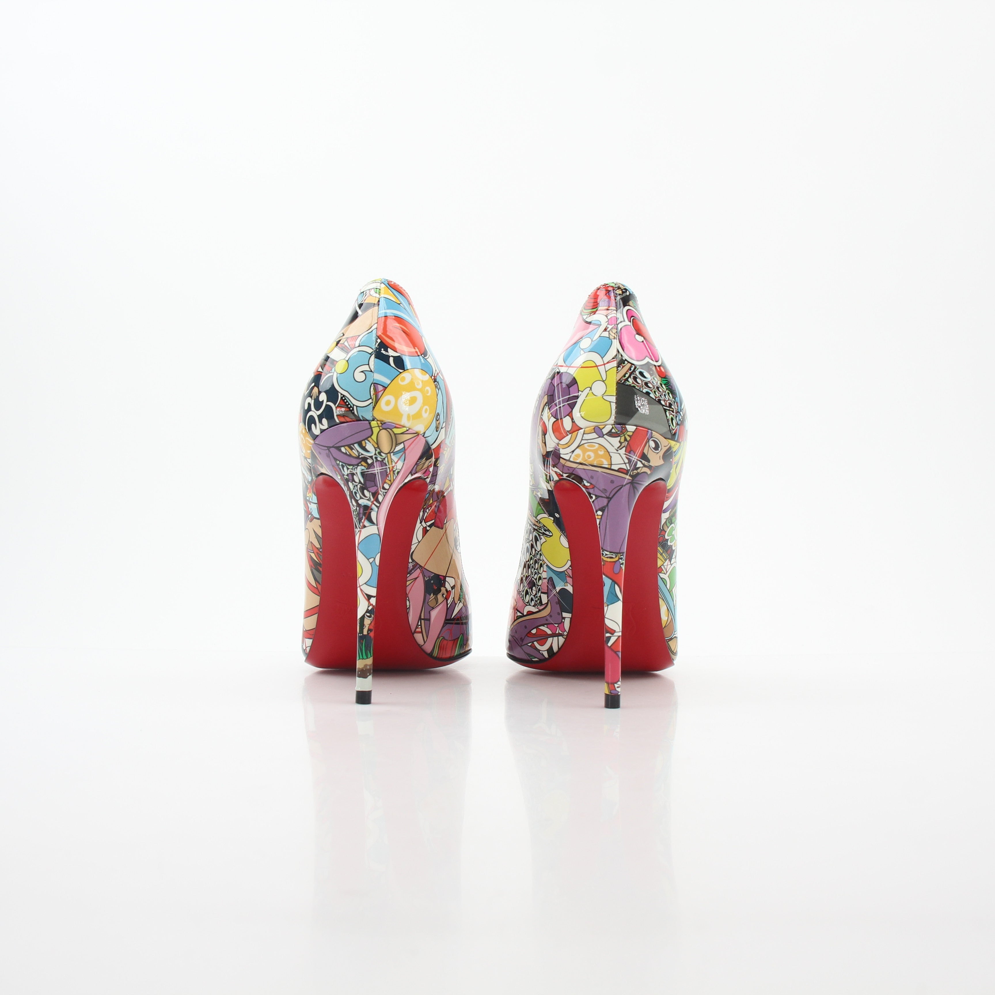 Christian Louboutin Multicolor Super Loubi Pigalle Follies 100 Heels with vibrant pattern and signature red sole, stylish women's footwear.