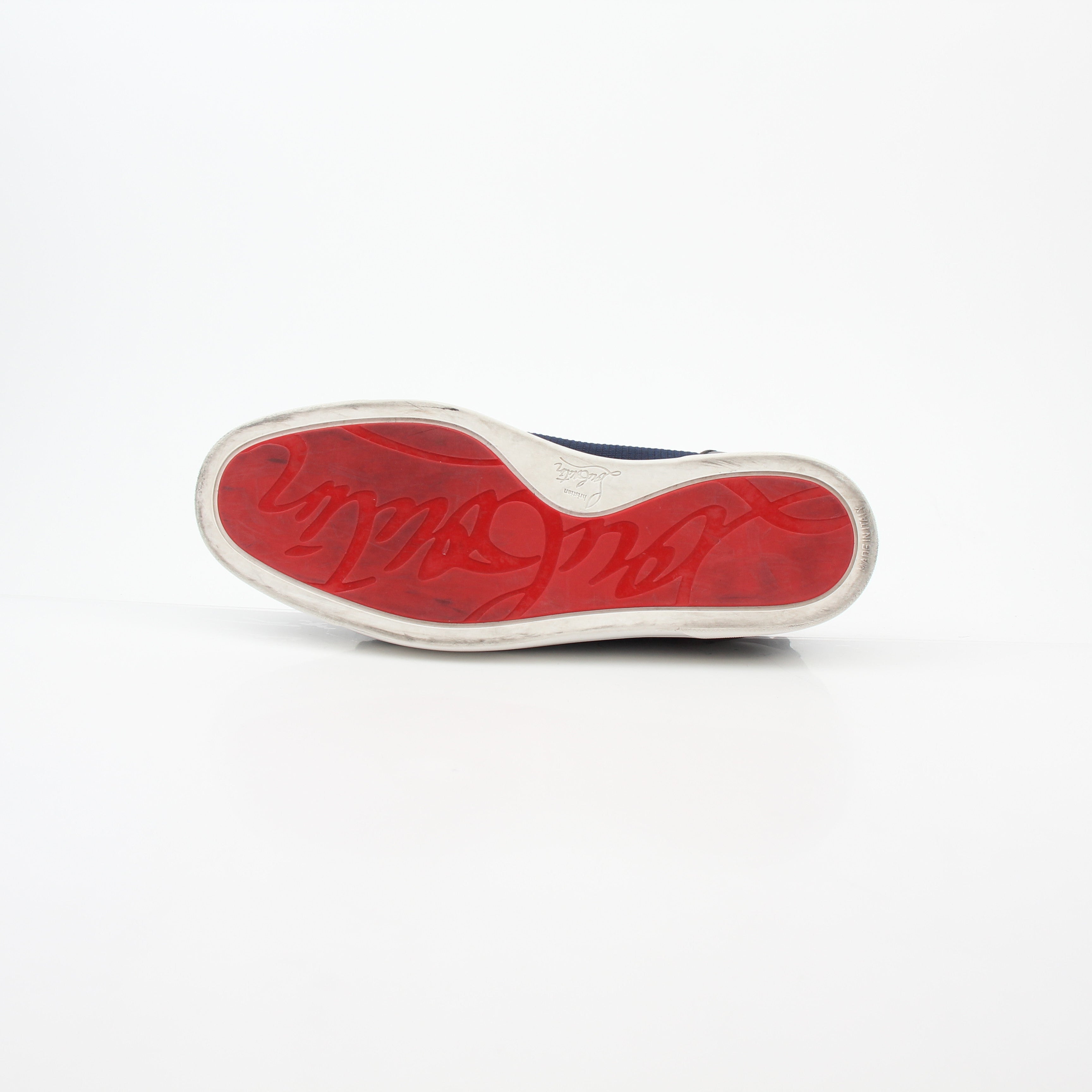 Christian Louboutin Navy Rantulow Orlato low-top sneakers with gold accents, stylish lace-up shoes for casual and fashion-forward wear