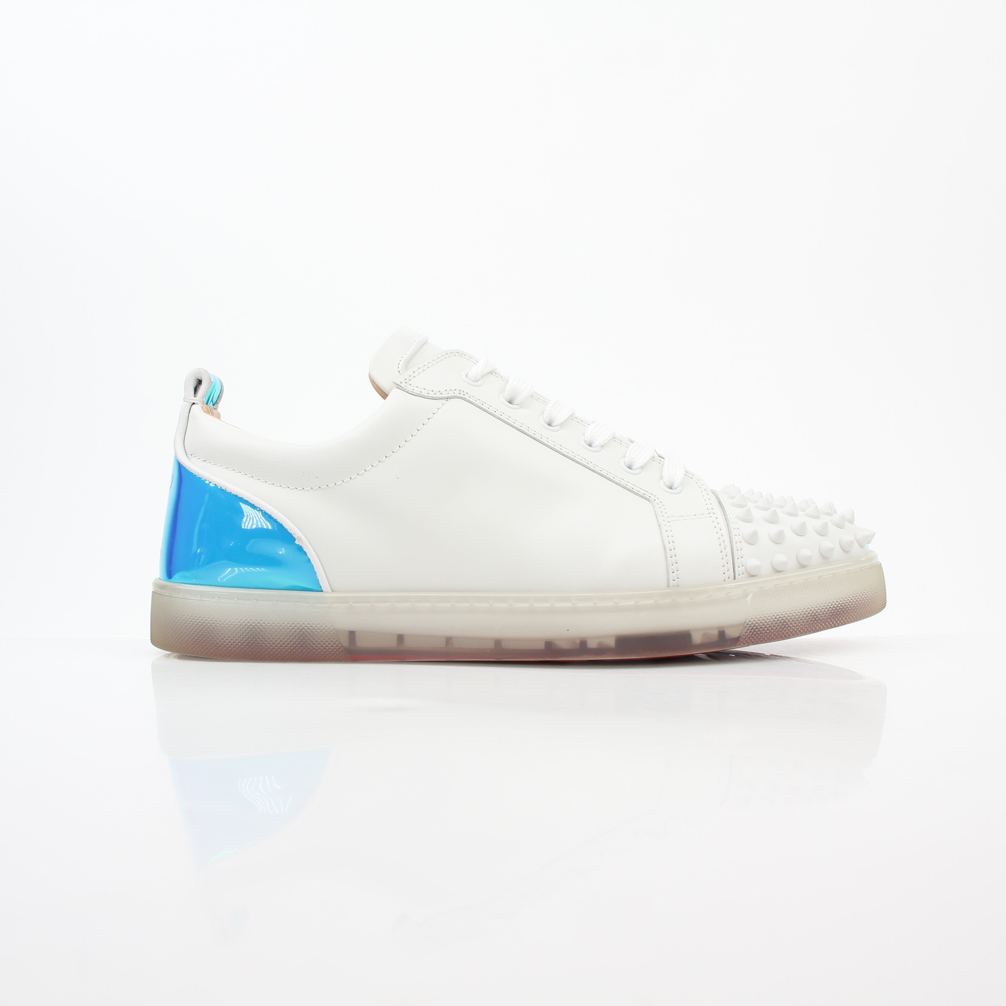 Christian Louboutin White Varsijunior Spikes 2 low-top sneakers with spikes and white leather, designed by Gold & Beyond.