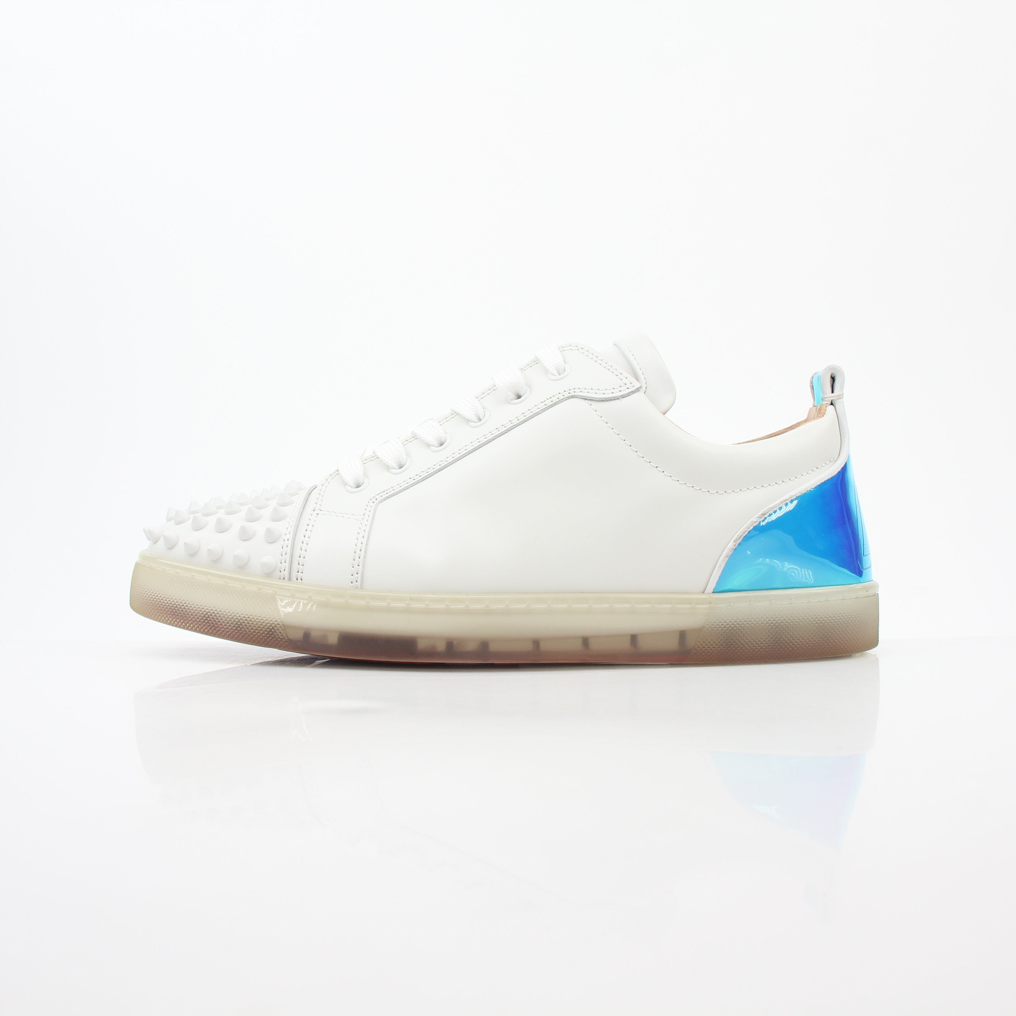 Christian Louboutin White Varsijunior Spikes 2 low-top sneakers with spikes and laces, stylish shoes from Gold & Beyond.