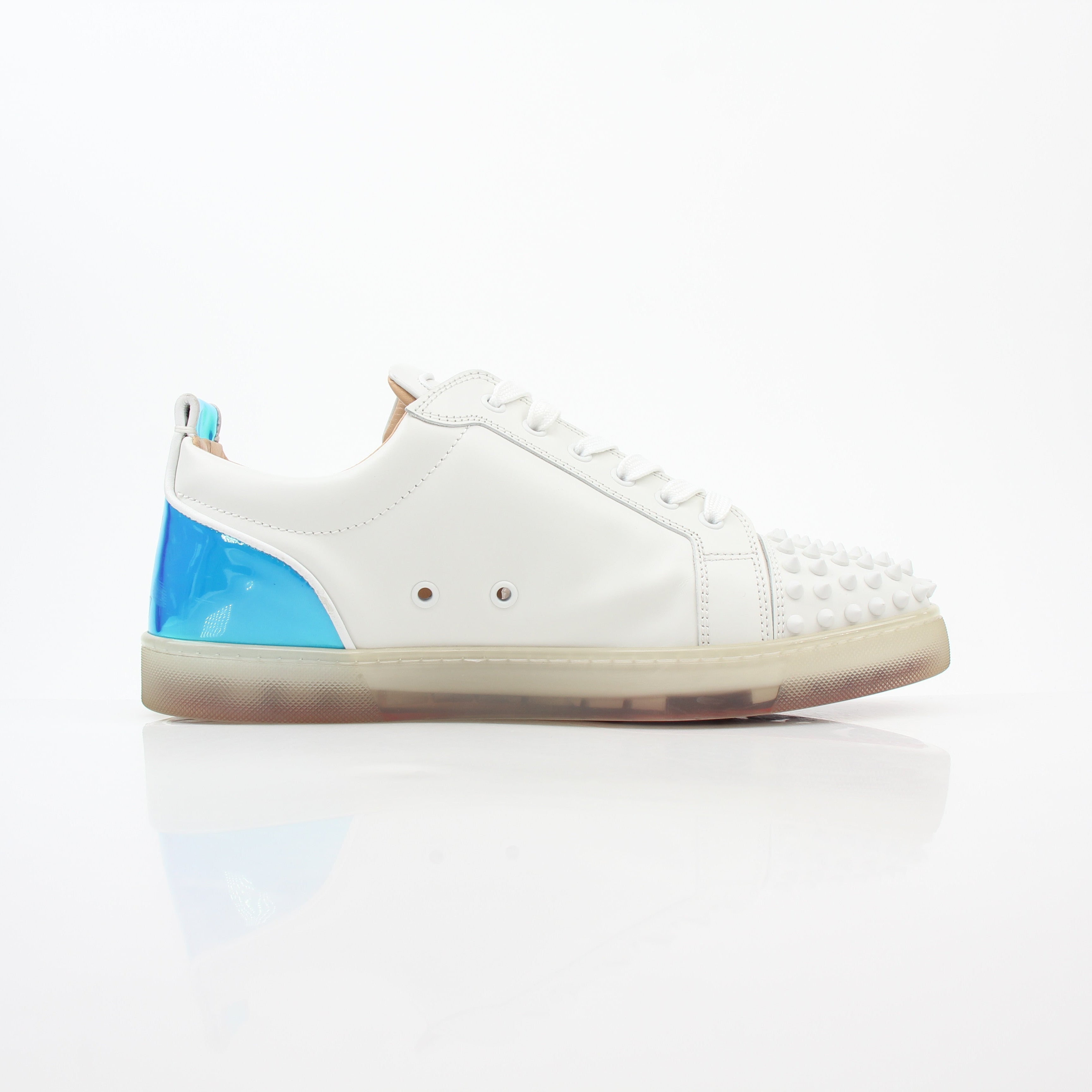 Christian Louboutin White Varsijunior Spikes 2 low-top sneakers with black spikes and white leather, casual shoes for men.