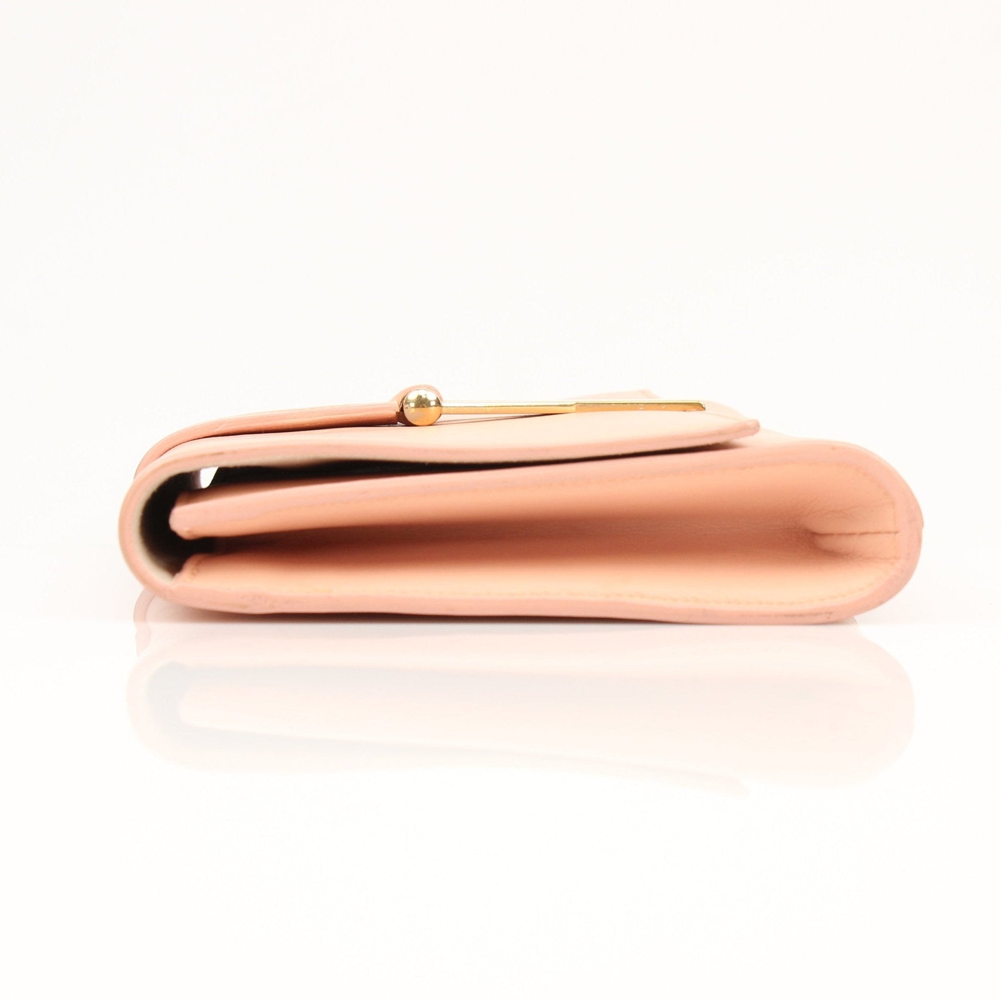 Gold & Beyond Pink YSL Y-Mall clutch handbag with gold accents and sleek design, perfect for stylish evening or day wear.