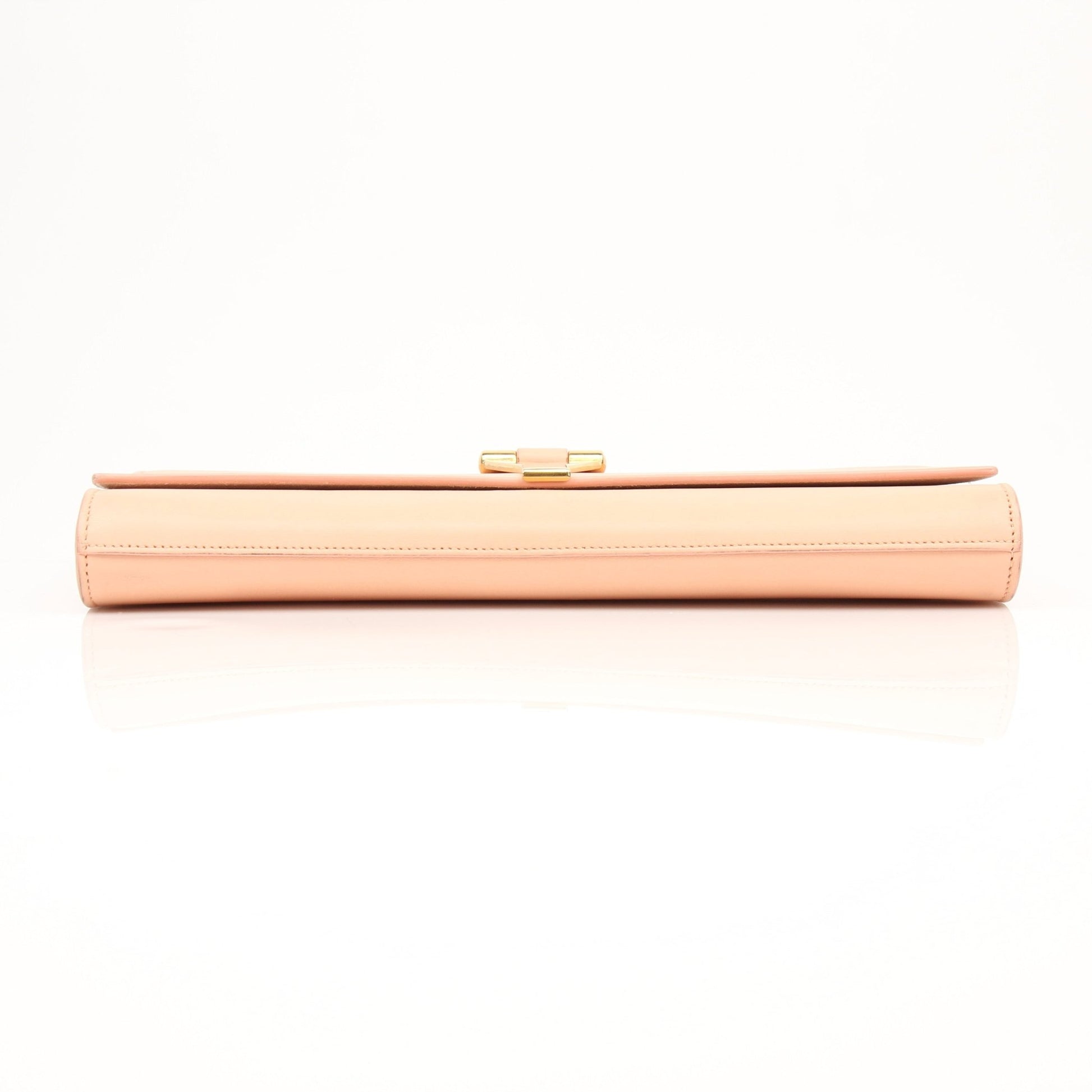 Gold & Beyond Pink YSL Y-Mall clutch handbag with sleek design and gold accents, perfect for stylish evening occasions.