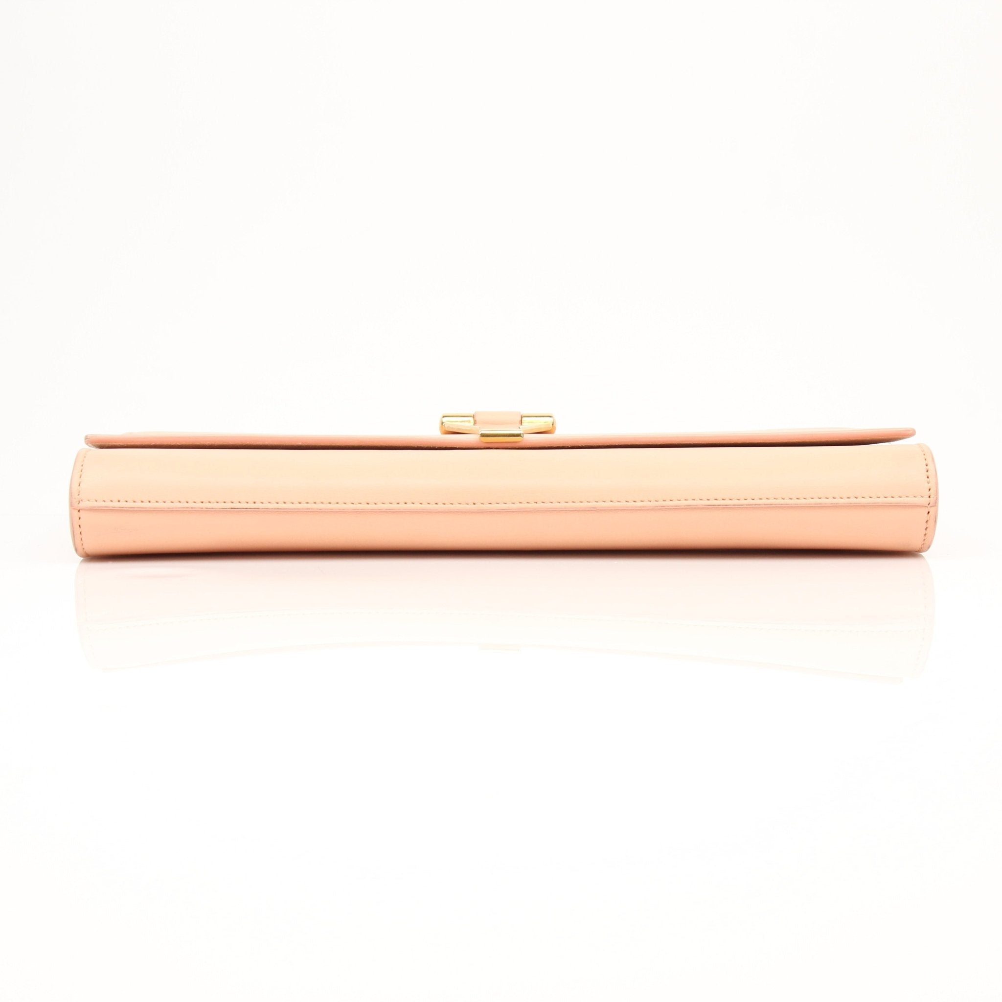 Gold & Beyond Pink YSL Y-Mall clutch handbag with sleek design and gold accents, perfect for stylish evening occasions.