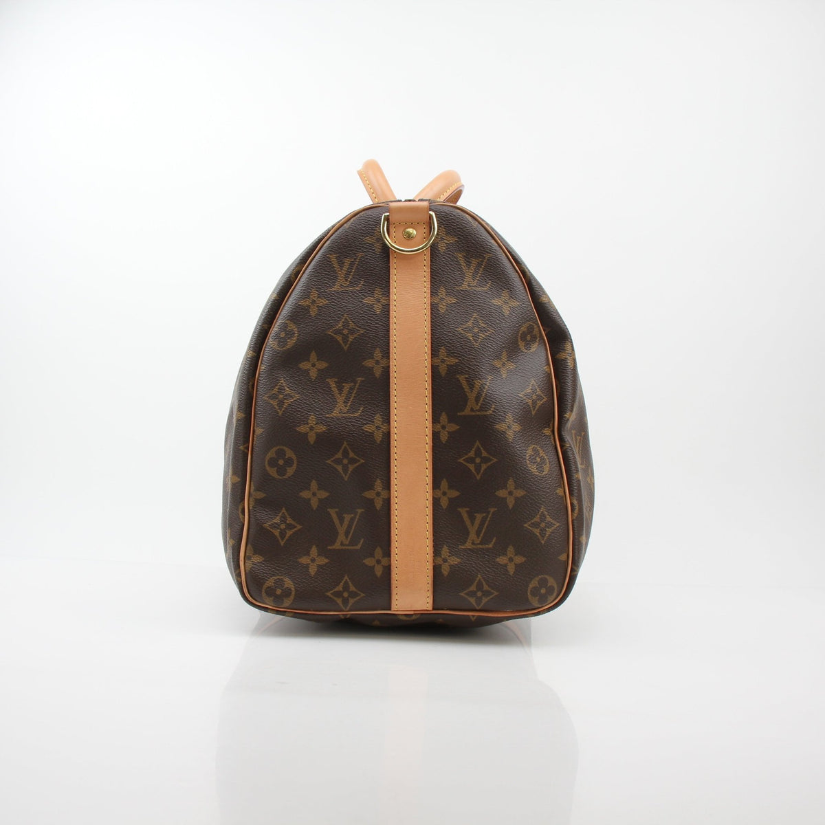 Louis Vuitton Brown Monogram Keepall Bandoulière 45 duffel bag for travel, featuring classic monogram pattern and leather accents.