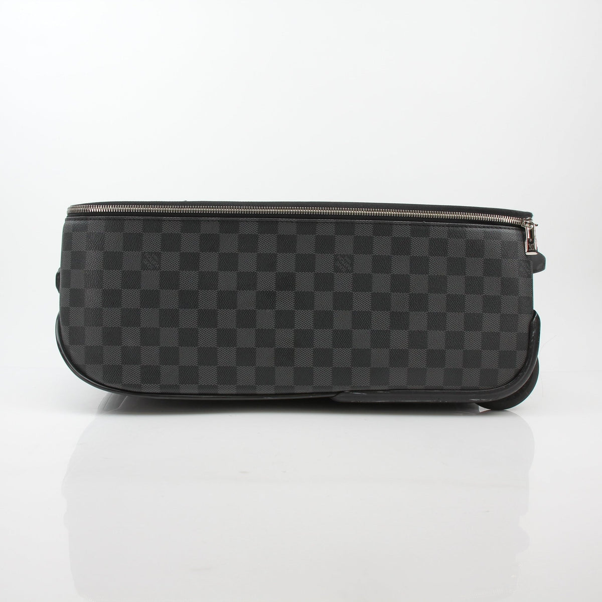 Louis Vuitton Damier Graphite Pégase 45 rolling luggage with four wheels and extendable handle, stylish travel bag with signature pattern.