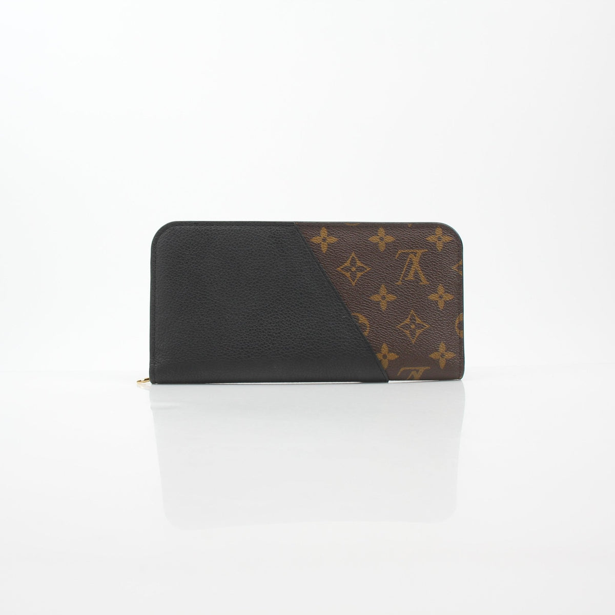 Louis Vuitton black monogram kimono wallet with gold accents, featuring a sleek design and multiple card slots.