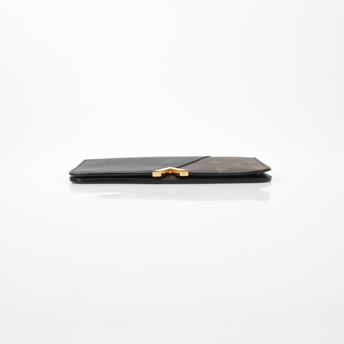 Louis Vuitton black Monogram Kimono wallet with gold accents, featuring a sleek design and detailed monogram pattern.