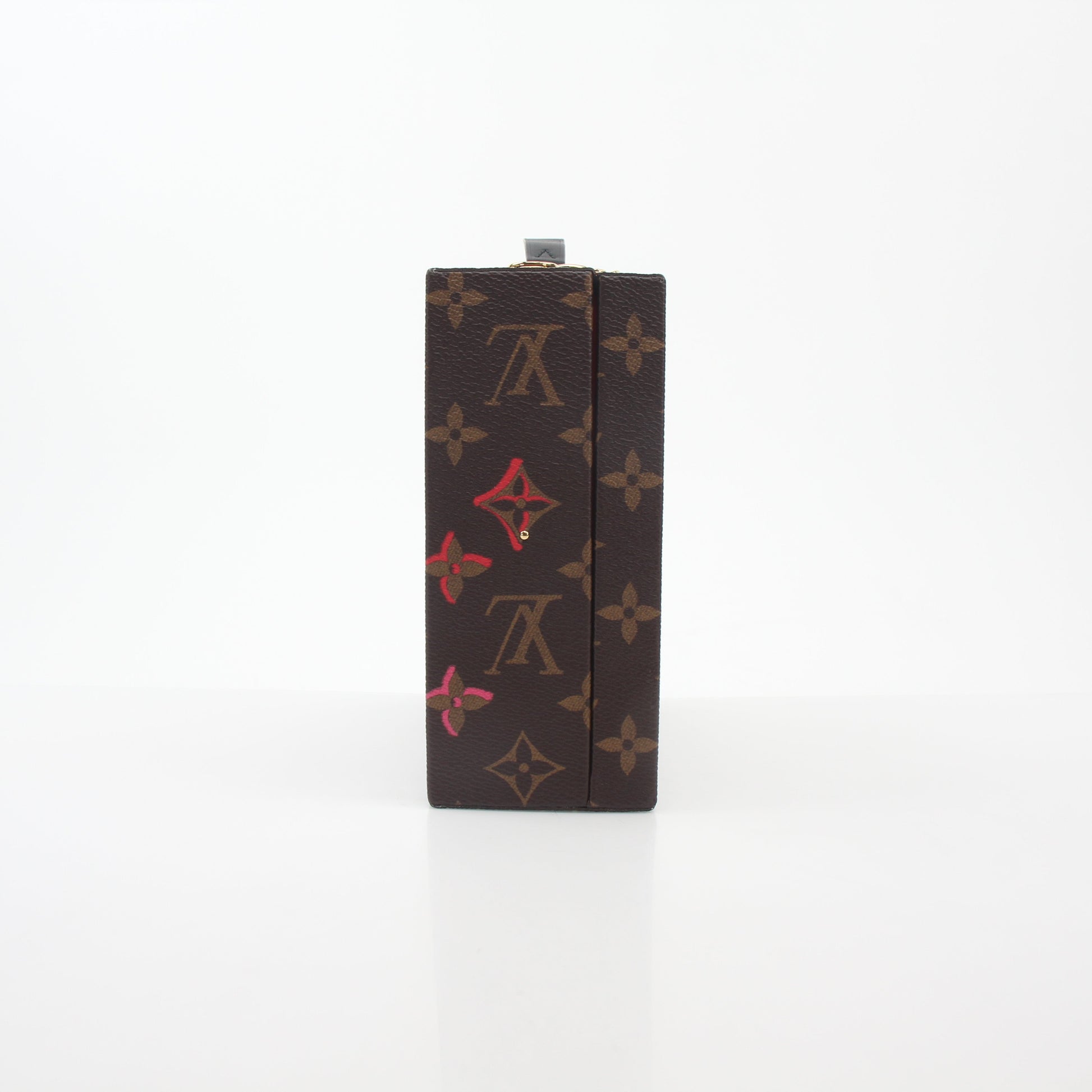 Louis Vuitton Fall in Love Mobile Box Trunk Bag handbag with gold accents and structured design, displayed on a neutral background.