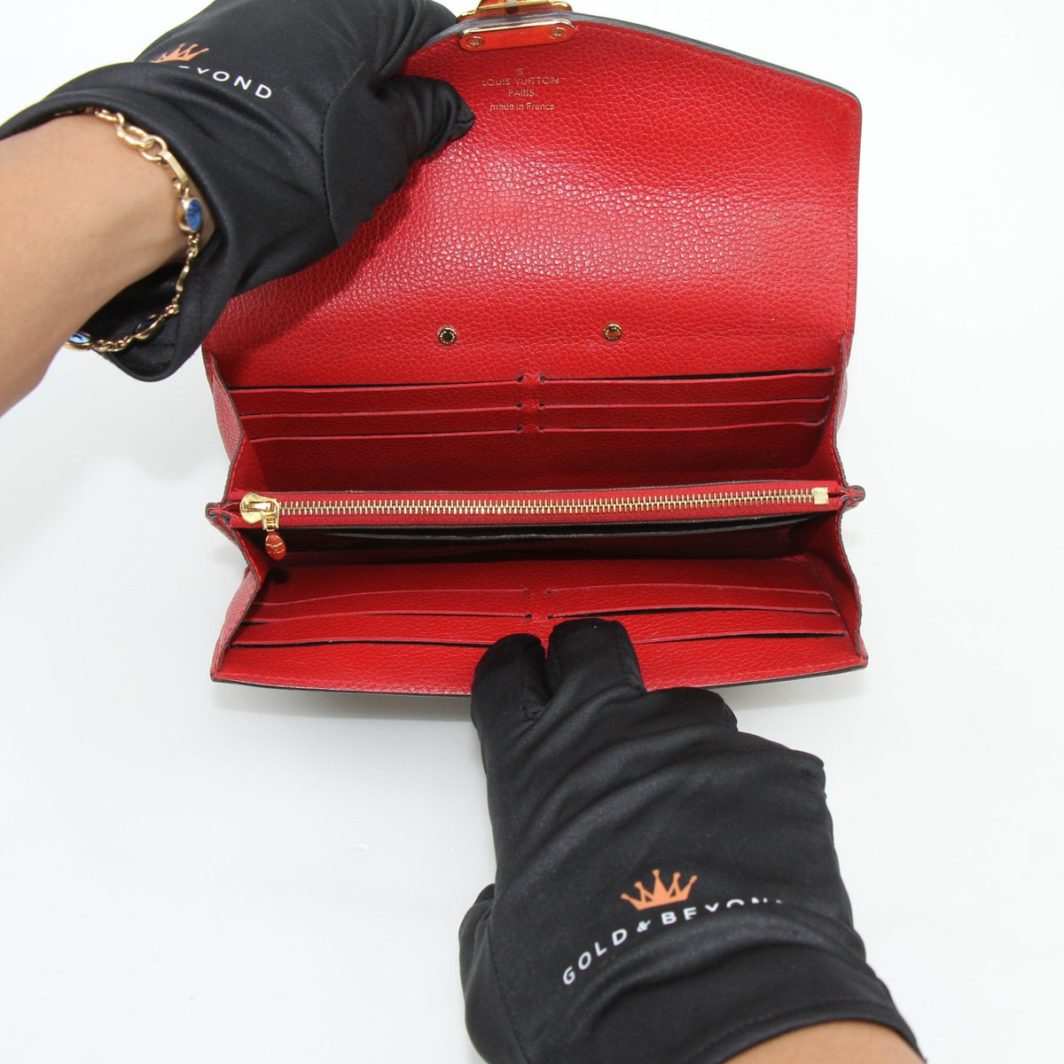 Louis Vuitton Brown Monogram Red Pallas Wallet by Gold & Beyond, featuring classic monogram canvas and compact design.