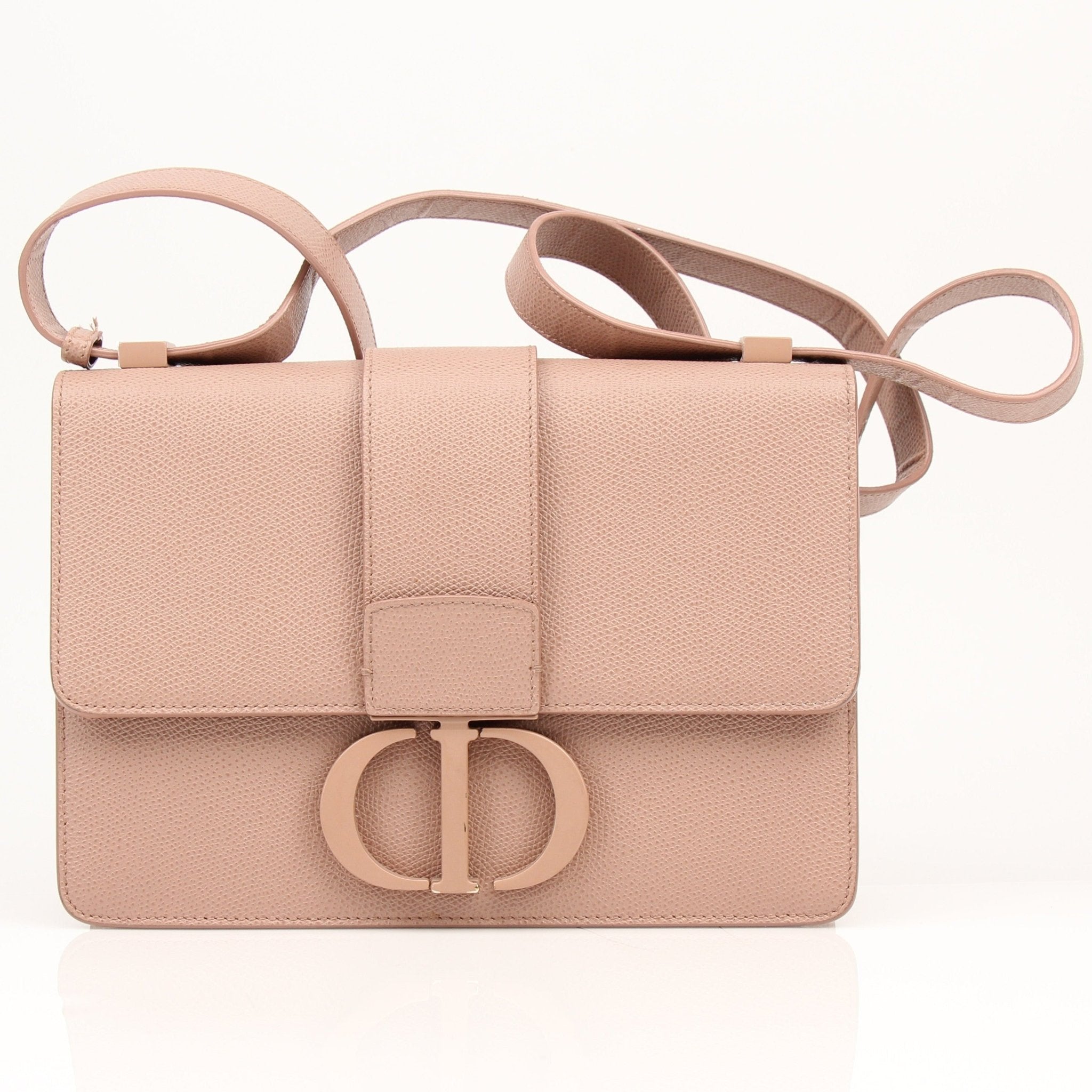 Gold & Beyond Christian Dior 30 Montaigne handbag in beige leather with gold hardware, featuring top handles and elegant design.