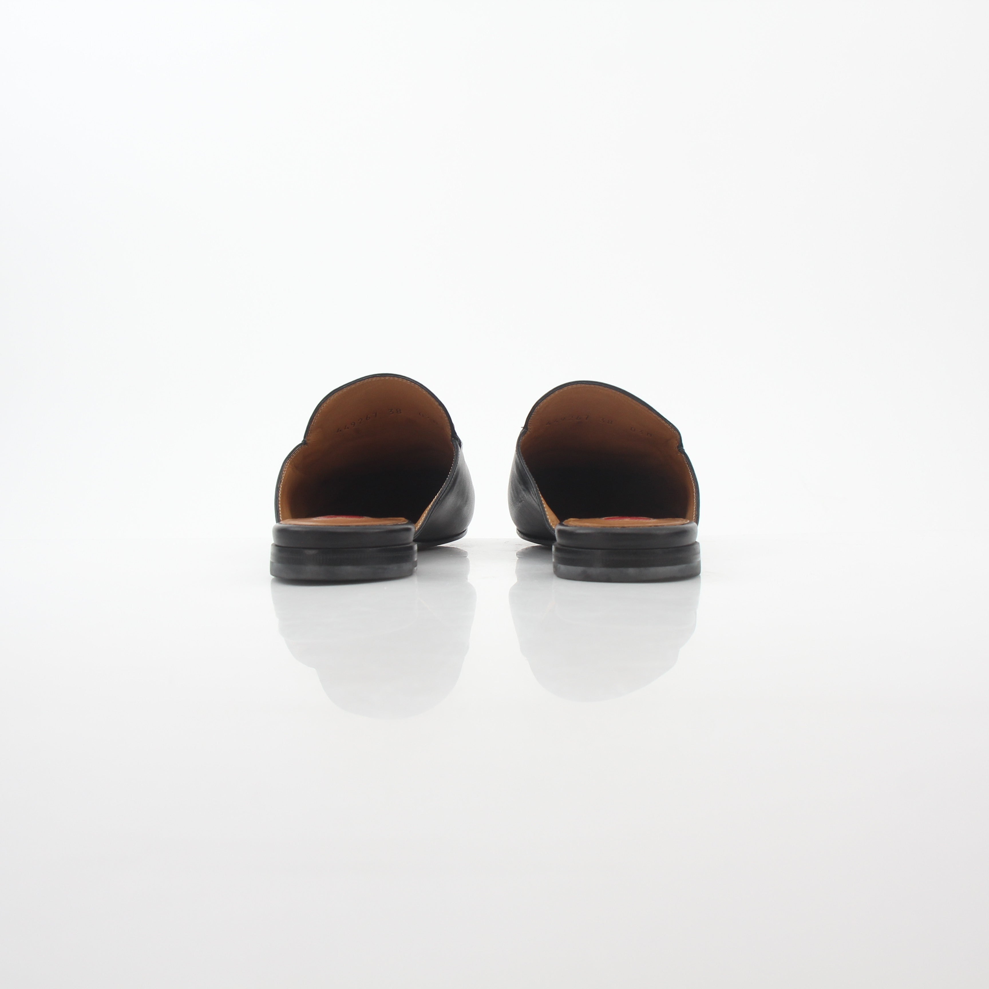 Gucci black Princetown leather mule shoes with rose embroidery, stylish slip-on footwear from Gold & Beyond.