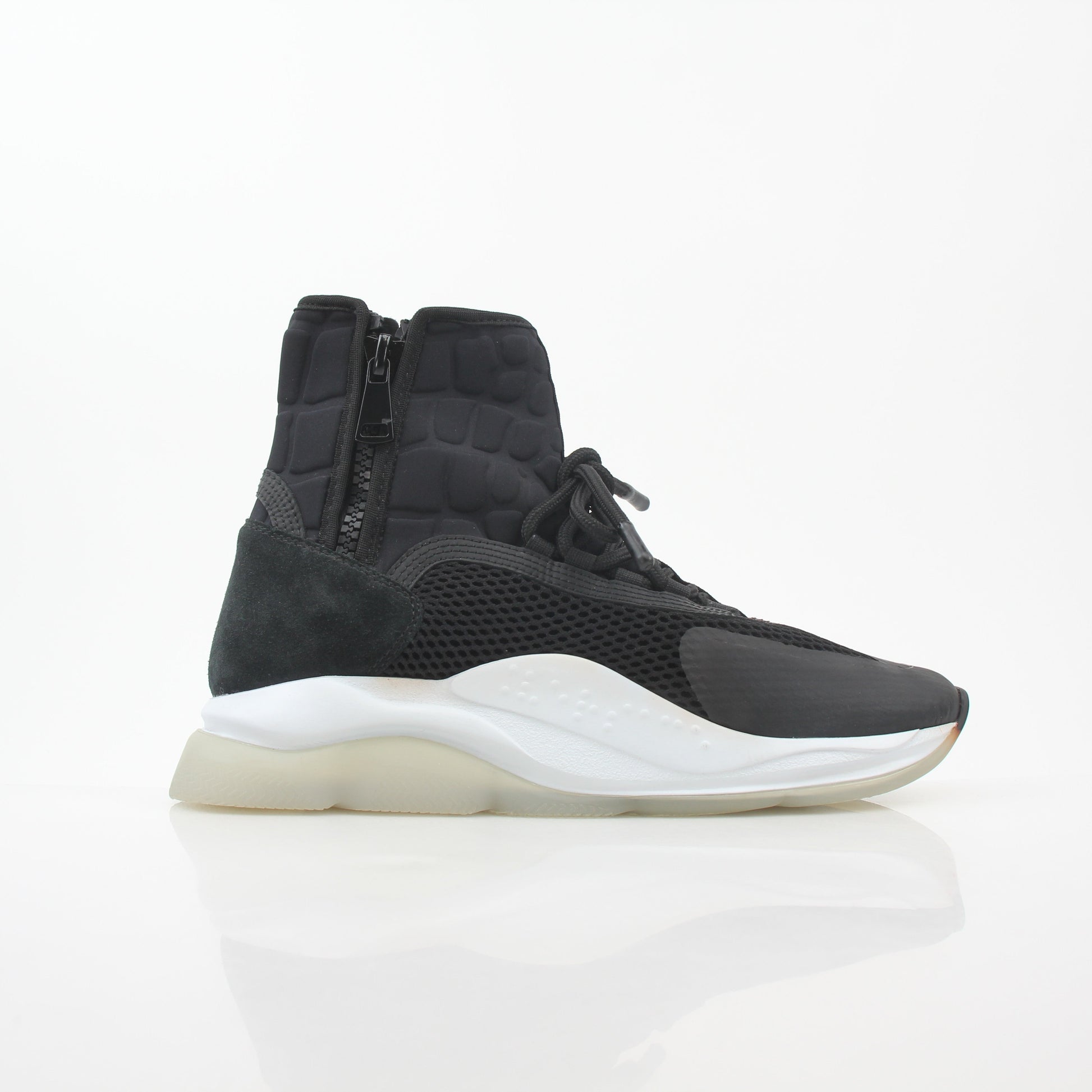 Gold & Beyond Versace Black Cross Chainer High-Top Sneakers, stylish shoes with bold cross chain detail and high-top design.