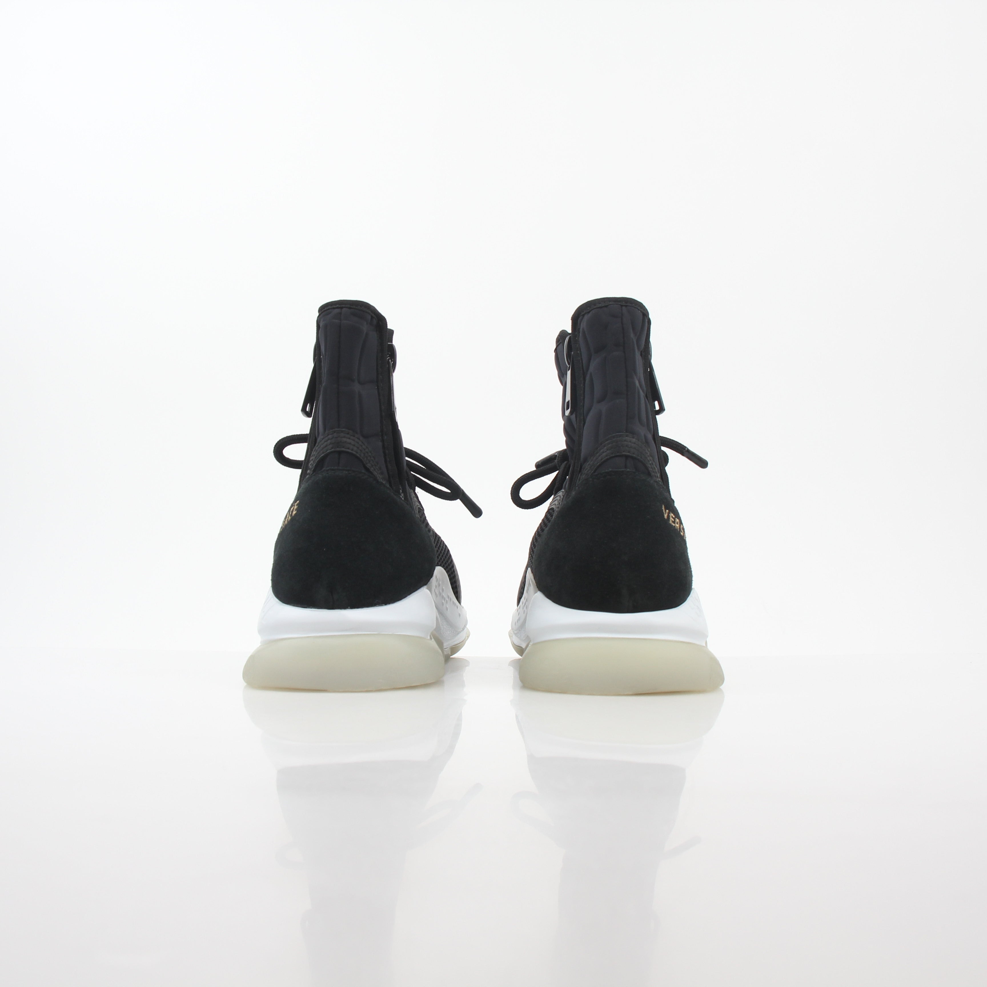Versace Black Cross Chainer high-top sneakers by Gold & Beyond, featuring black material with cross chain detail and high-top design.