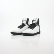 Versace White and Black Greca Key high-top sneakers by Gold & Beyond, featuring signature Greek key design and stylish shoe details.