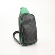 Louis Vuitton Monogram Eclipse Avenue PM sling bag, men's designer handbag with adjustable strap and gold-tone hardware.