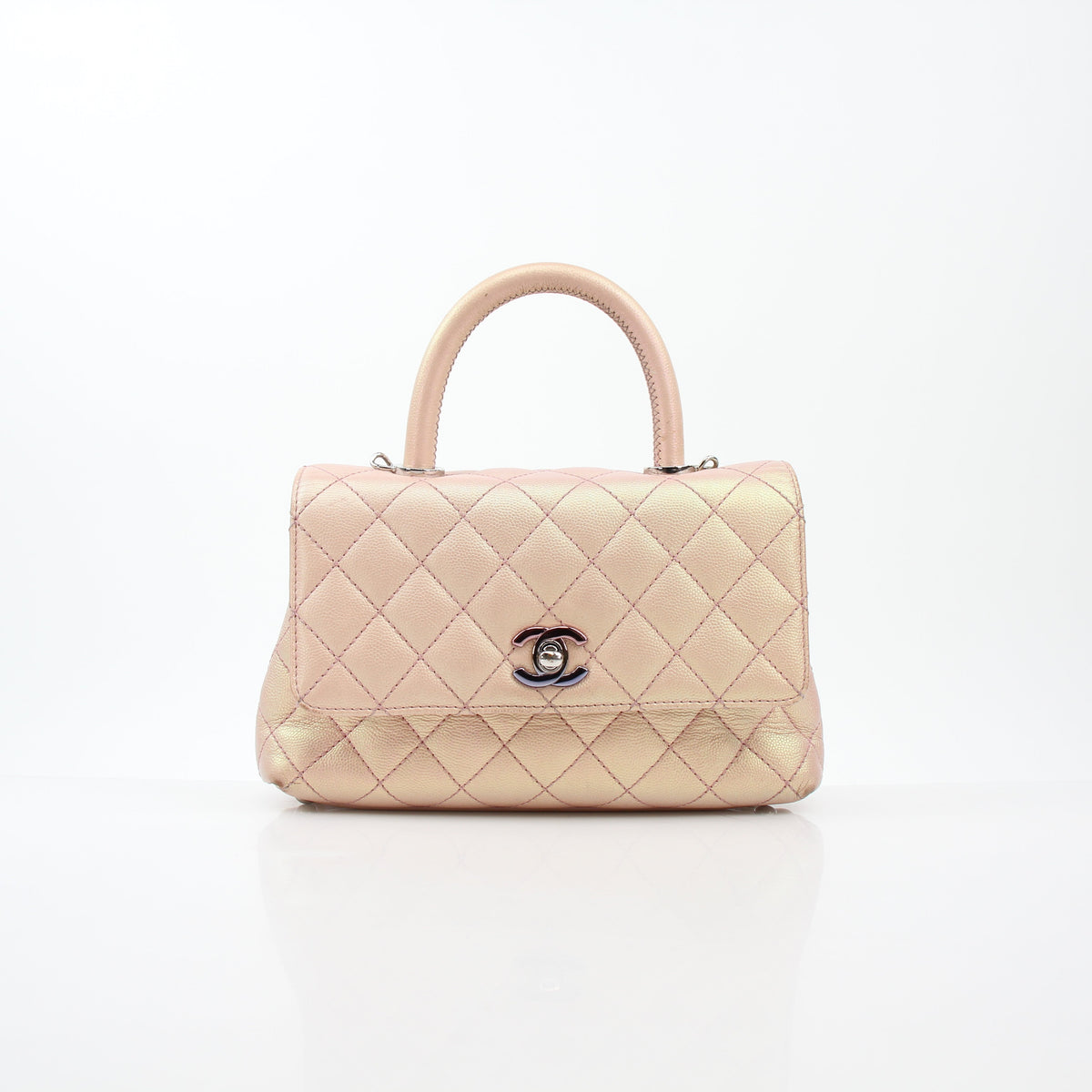 Chanel Peach Iridescent Small Coco Handle Bag