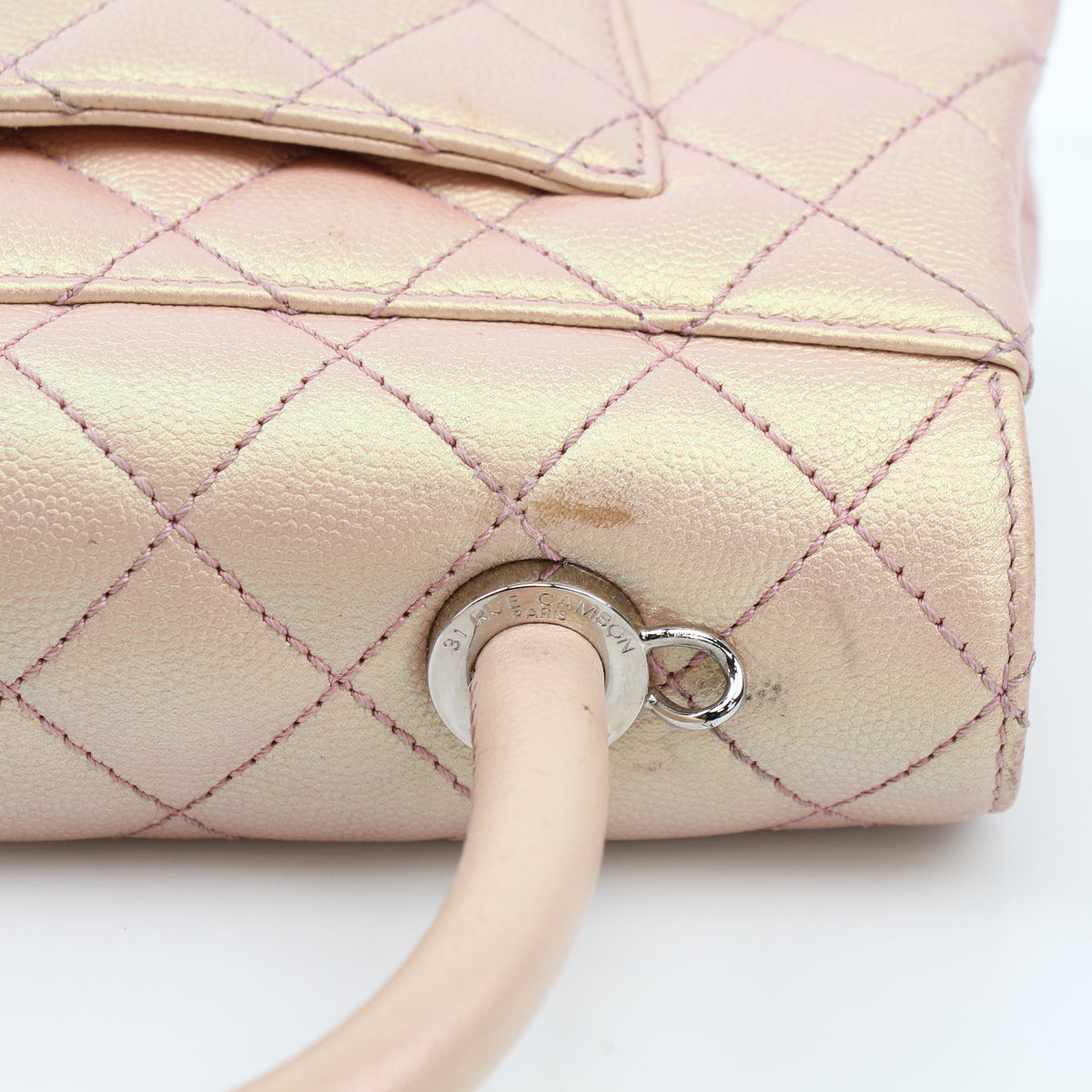 Chanel Peach Iridescent Small Coco Handle Bag