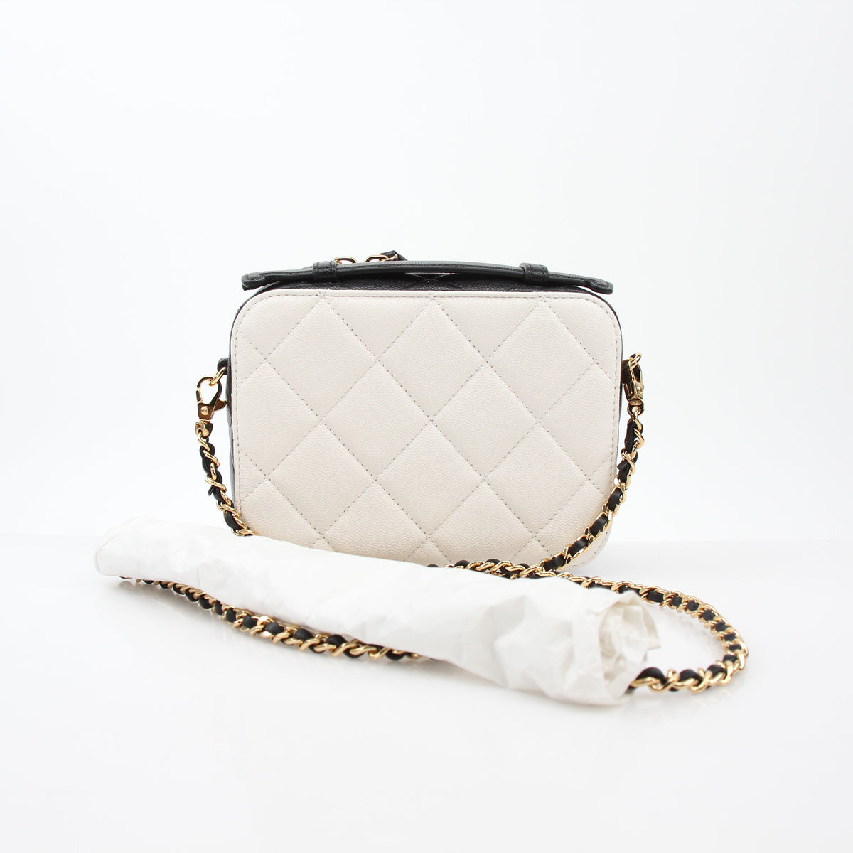 Chanel White & Black Small CC Filigree Vanity Case