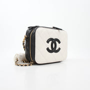Chanel White & Black Small CC Filigree Vanity Case