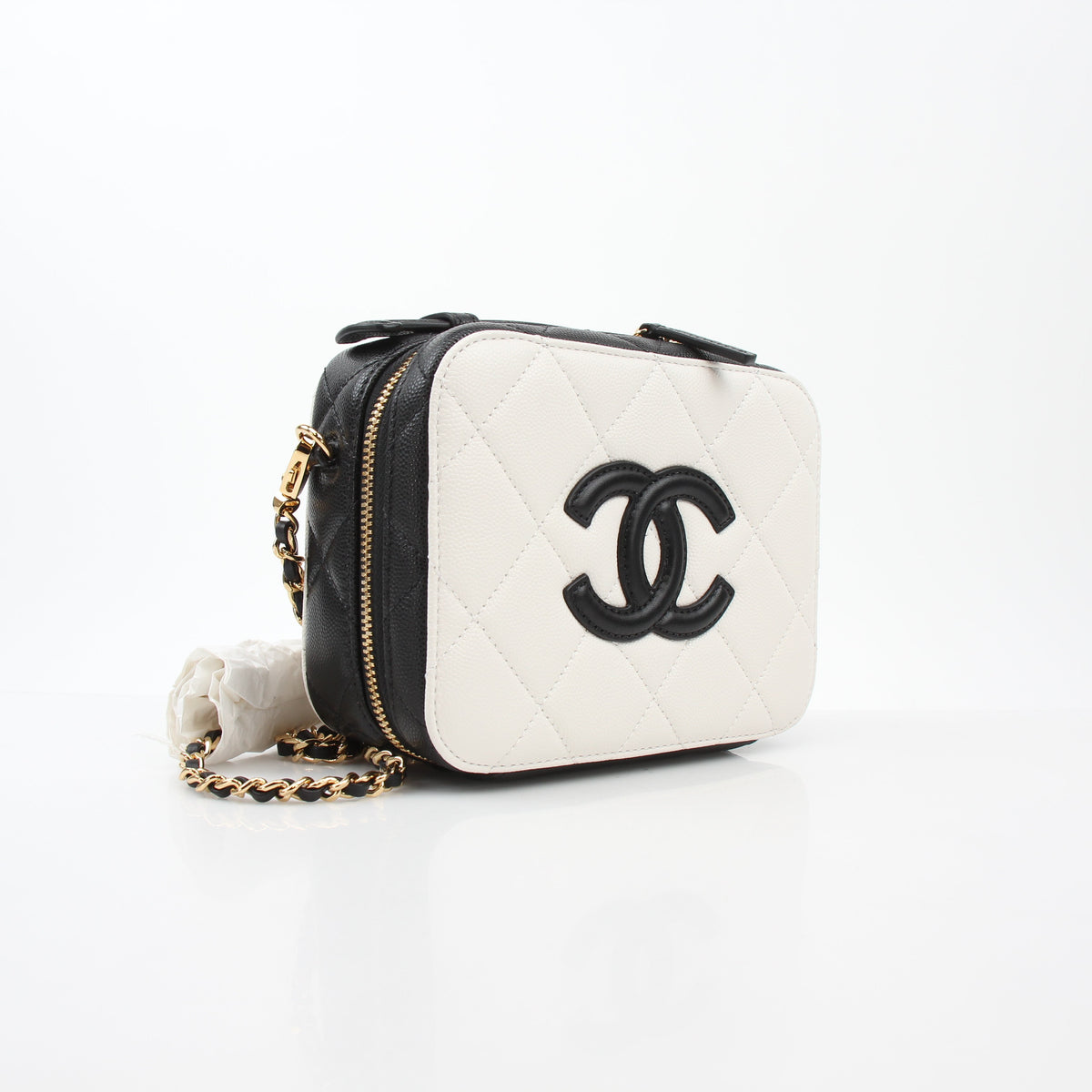 Chanel White & Black Small CC Filigree Vanity Case