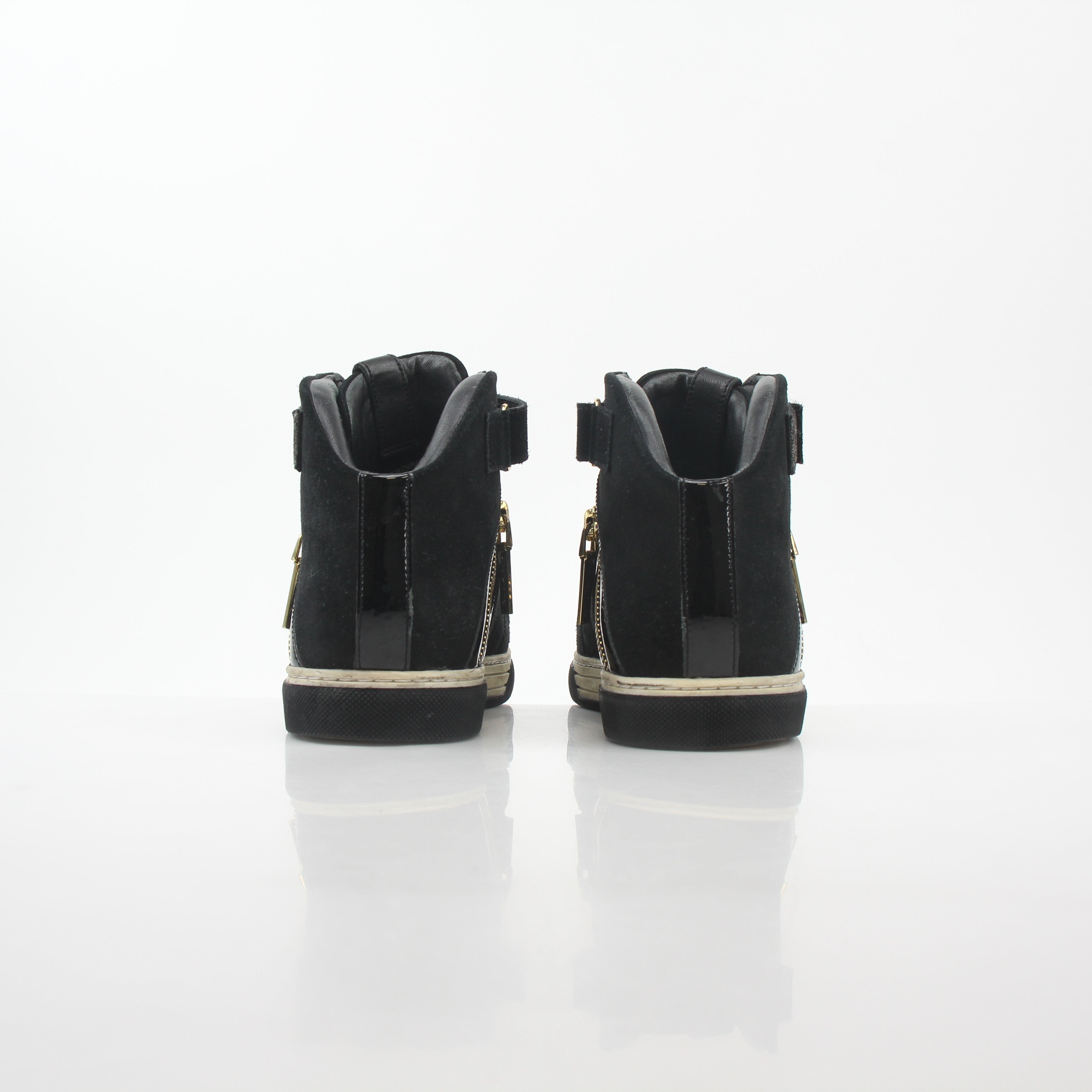 Gold & Beyond Pierre Balmain black multi-strap high-top sneakers with stylish design and chunky soles.