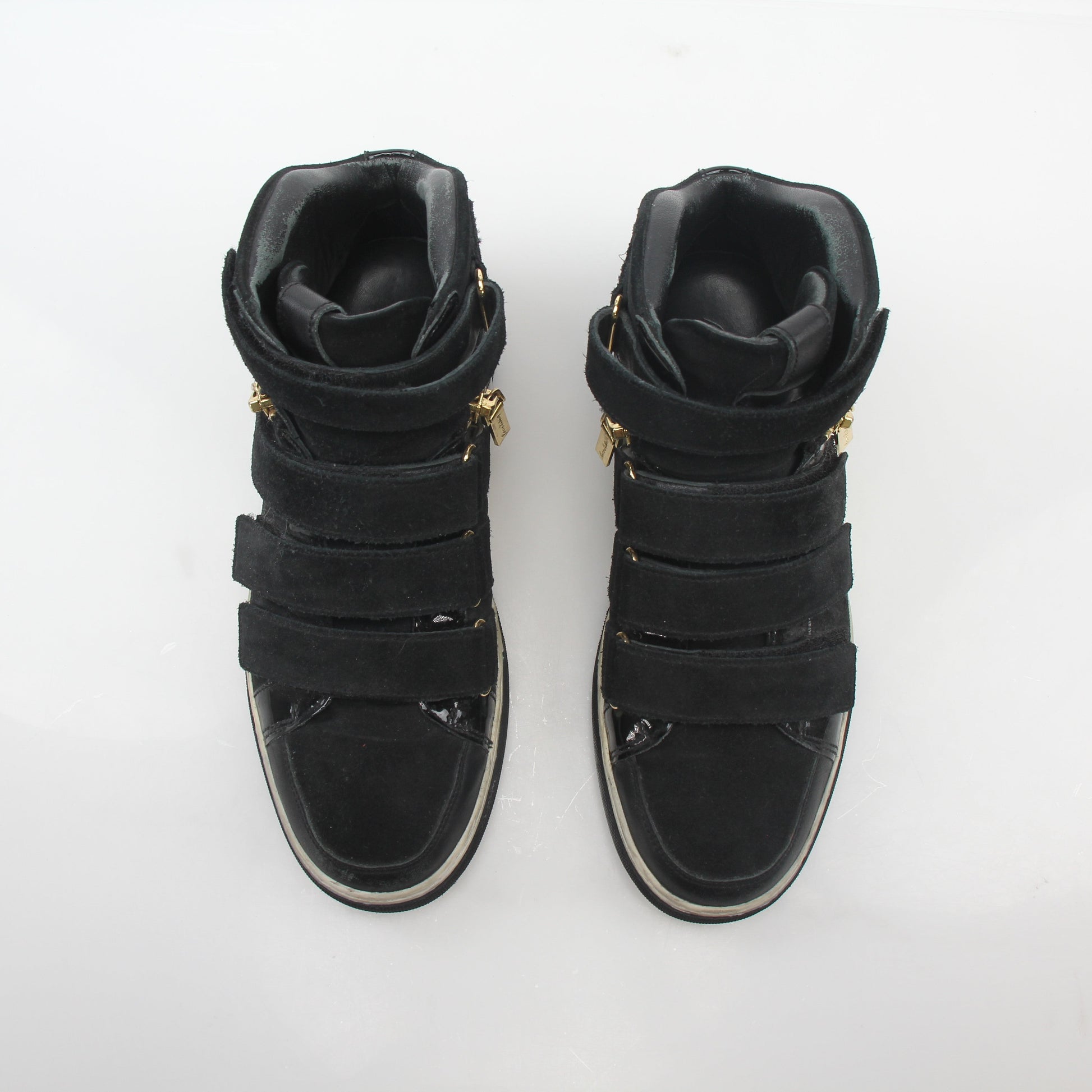 Black Pierre Balmain multi-strap high-top sneakers by Gold & Beyond with chunky soles and stylish design.