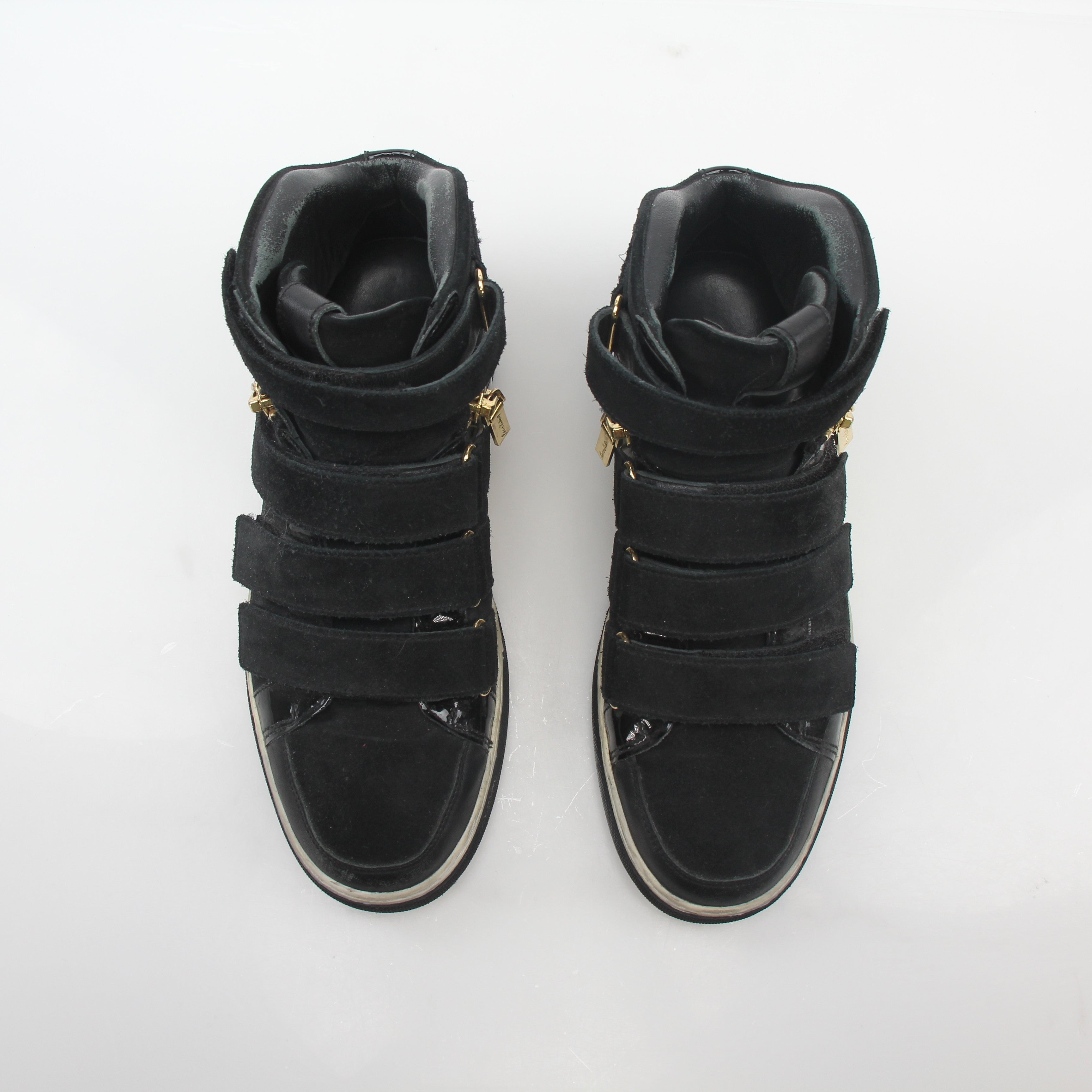 Black Pierre Balmain multi-strap high-top sneakers by Gold & Beyond with chunky soles and stylish design.