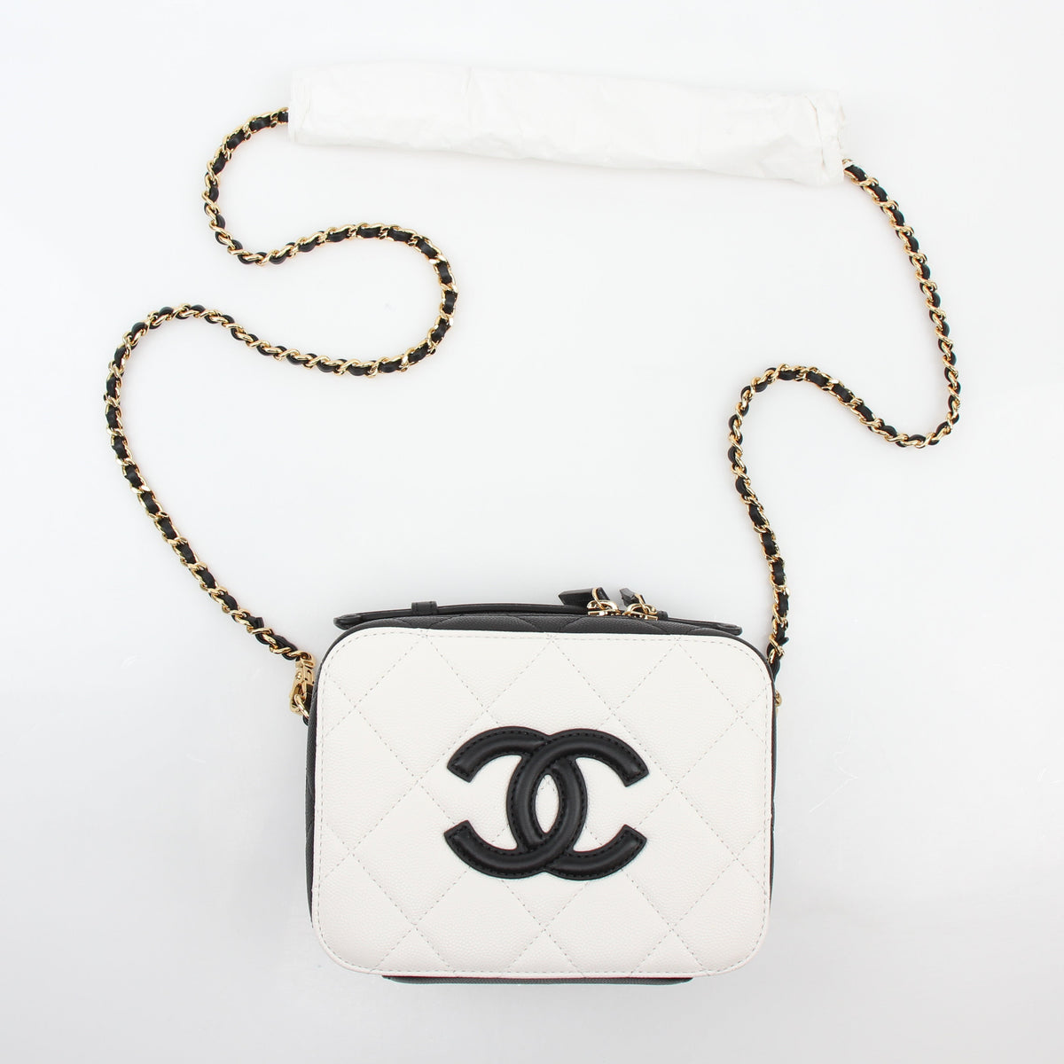 Chanel White & Black Small CC Filigree Vanity Case