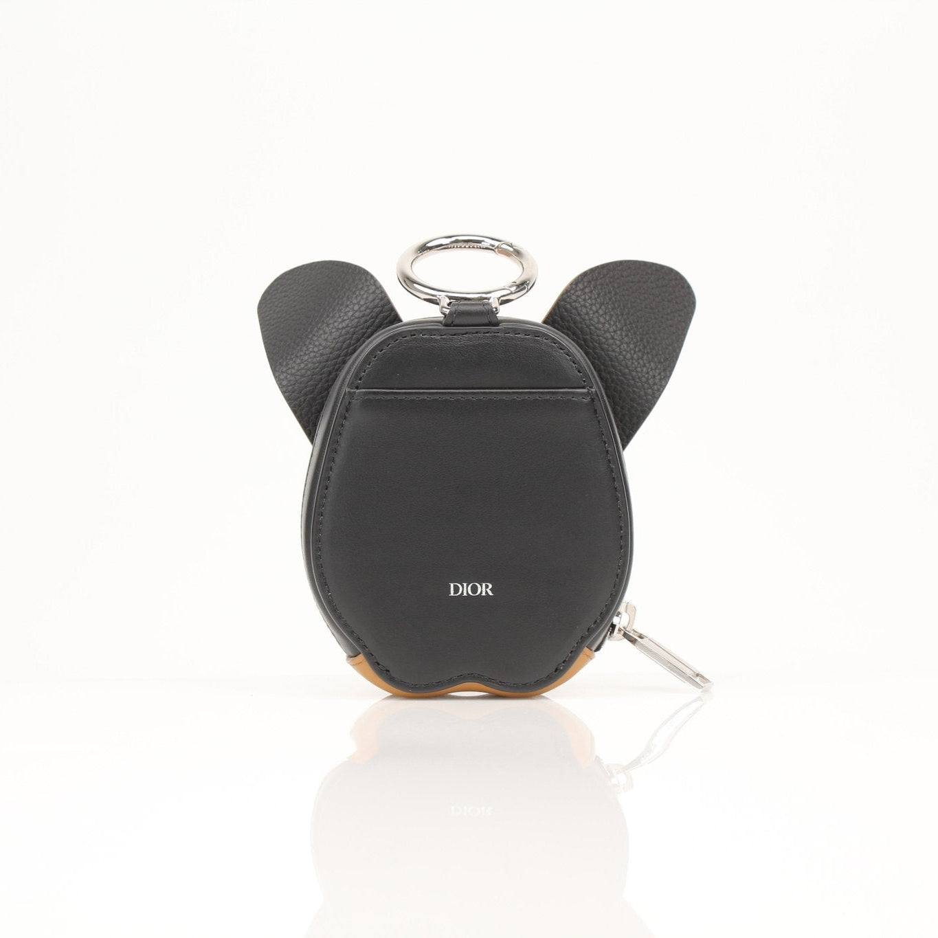 Christian Dior Mini Bobby Dog Zip Wallet Pouch with gold accents, compact and stylish leather wallet for women.