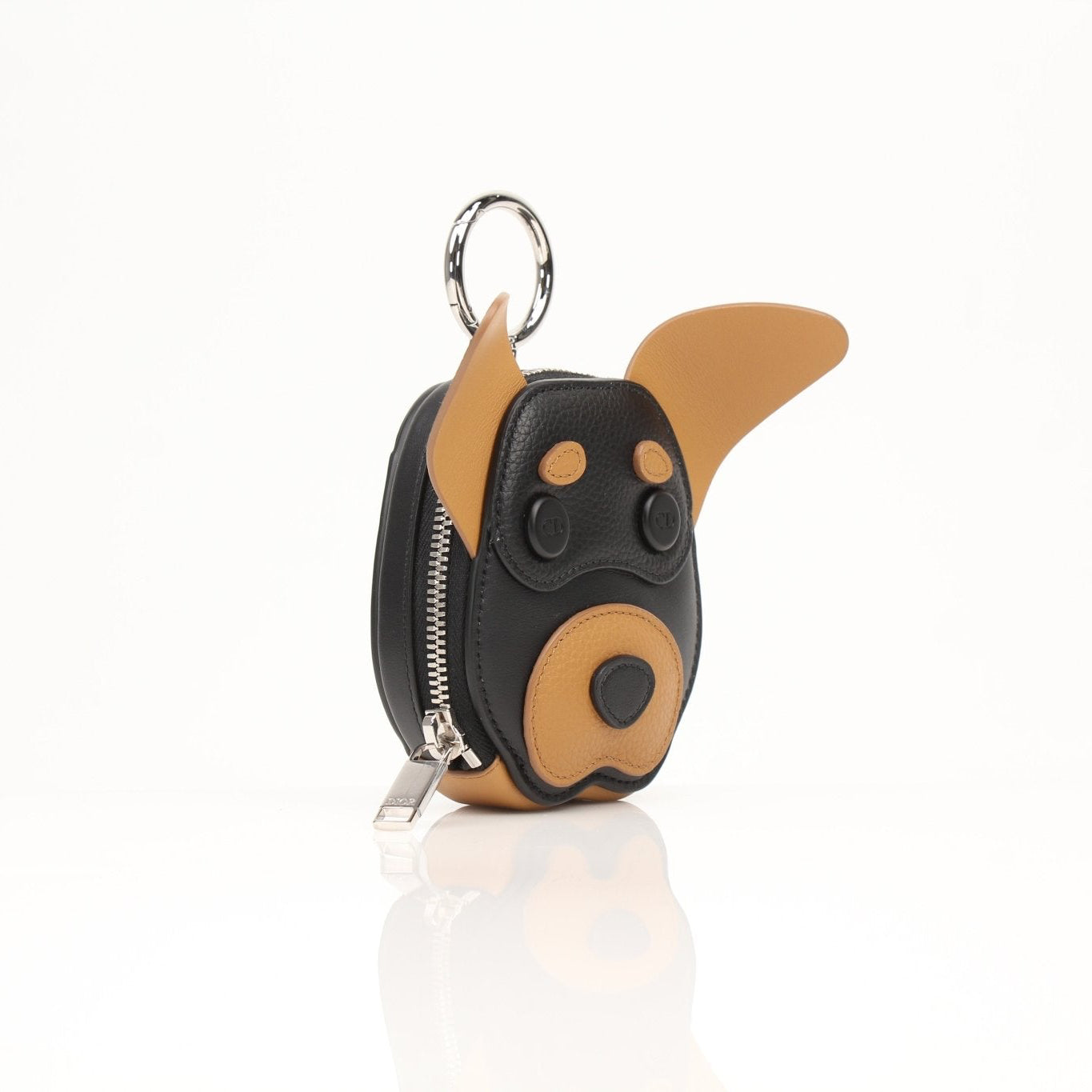 Gold & Beyond Christian Dior Mini Bobby Dog Zip Wallet Pouch with compact design and gold-tone zipper detail.