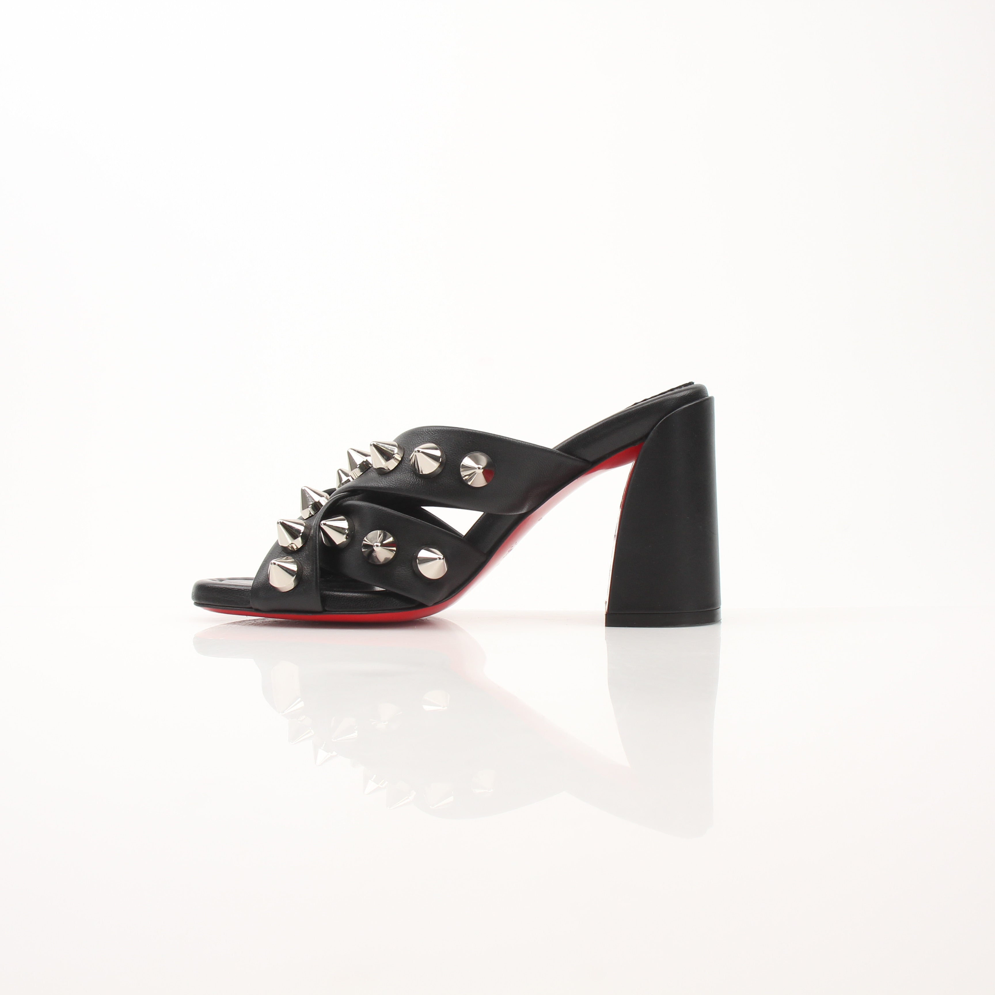Christian Louboutin Spike Club 85 Black Leather Spike Mule Heels