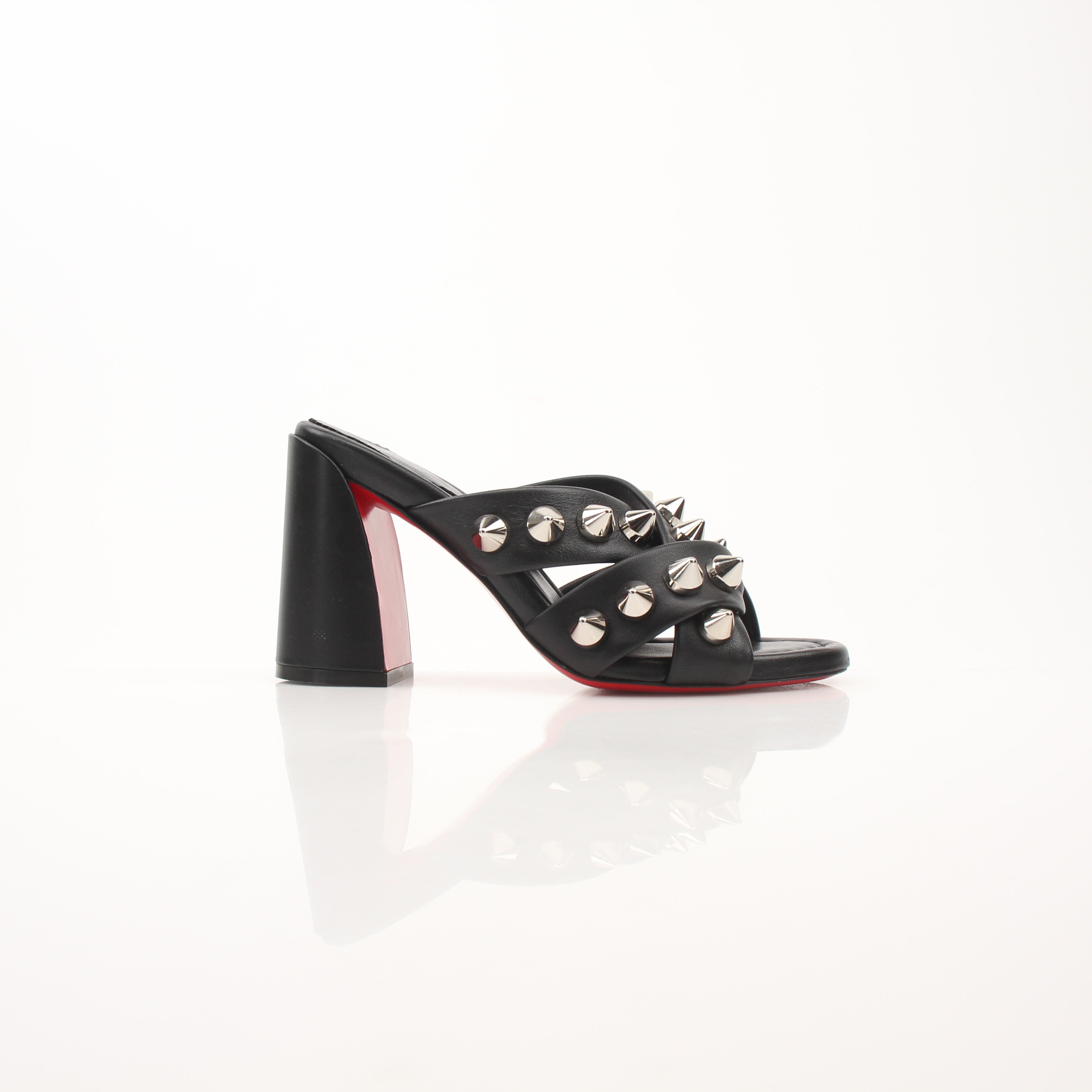Christian Louboutin Spike Club 85 Black Leather Spike Mule Heels