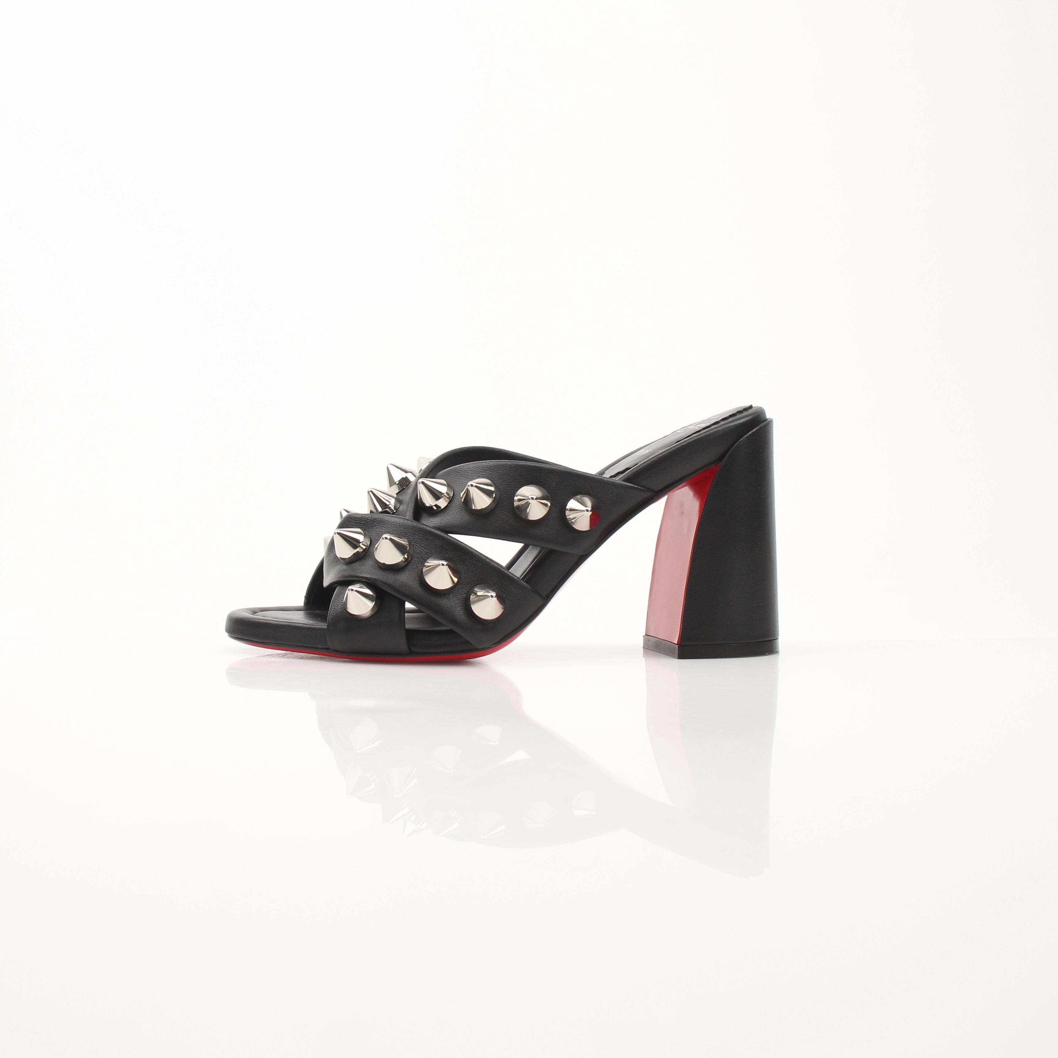 Christian Louboutin Spike Club 85 Black Leather Spike Mule Heels