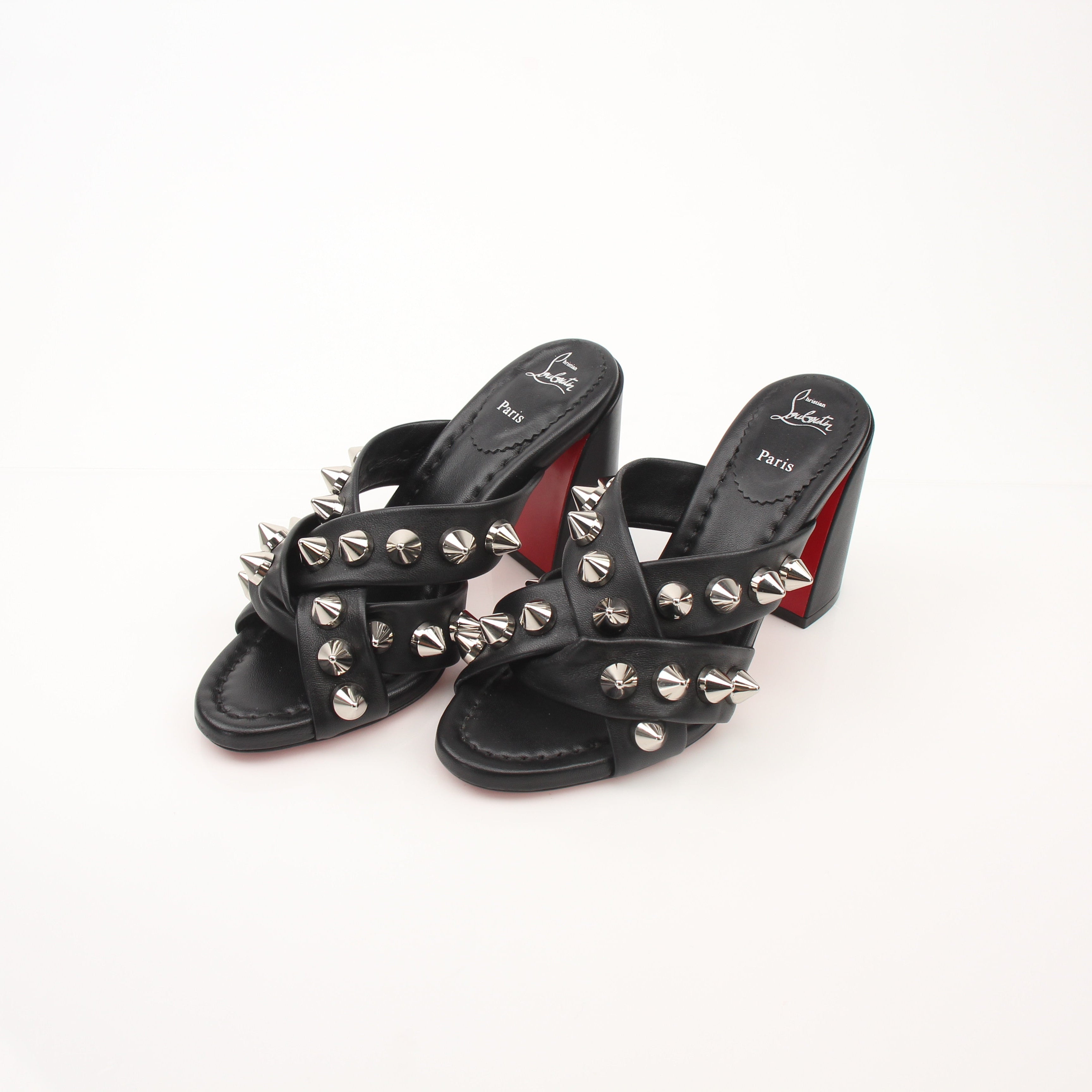 Christian Louboutin Spike Club 85 Black Leather Spike Mule Heels