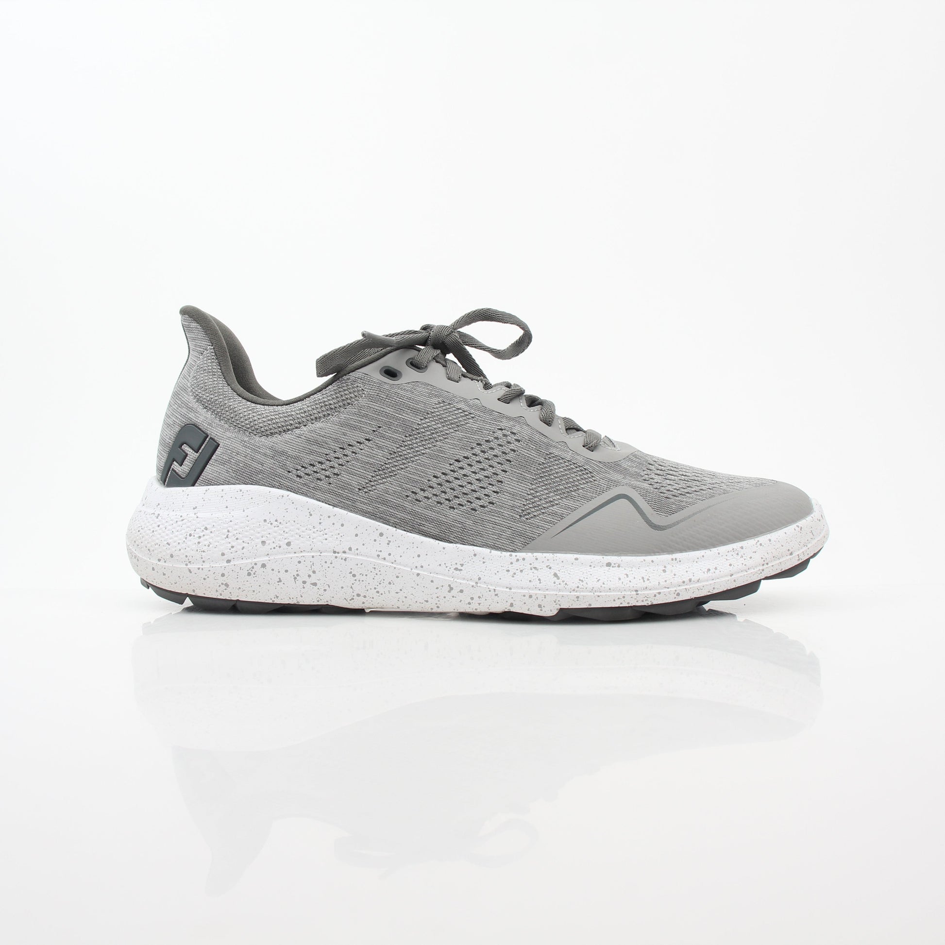 Gray FootJoy Flex spikeless golf shoes with sleek design and comfortable fit, perfect for on-course performance and style.