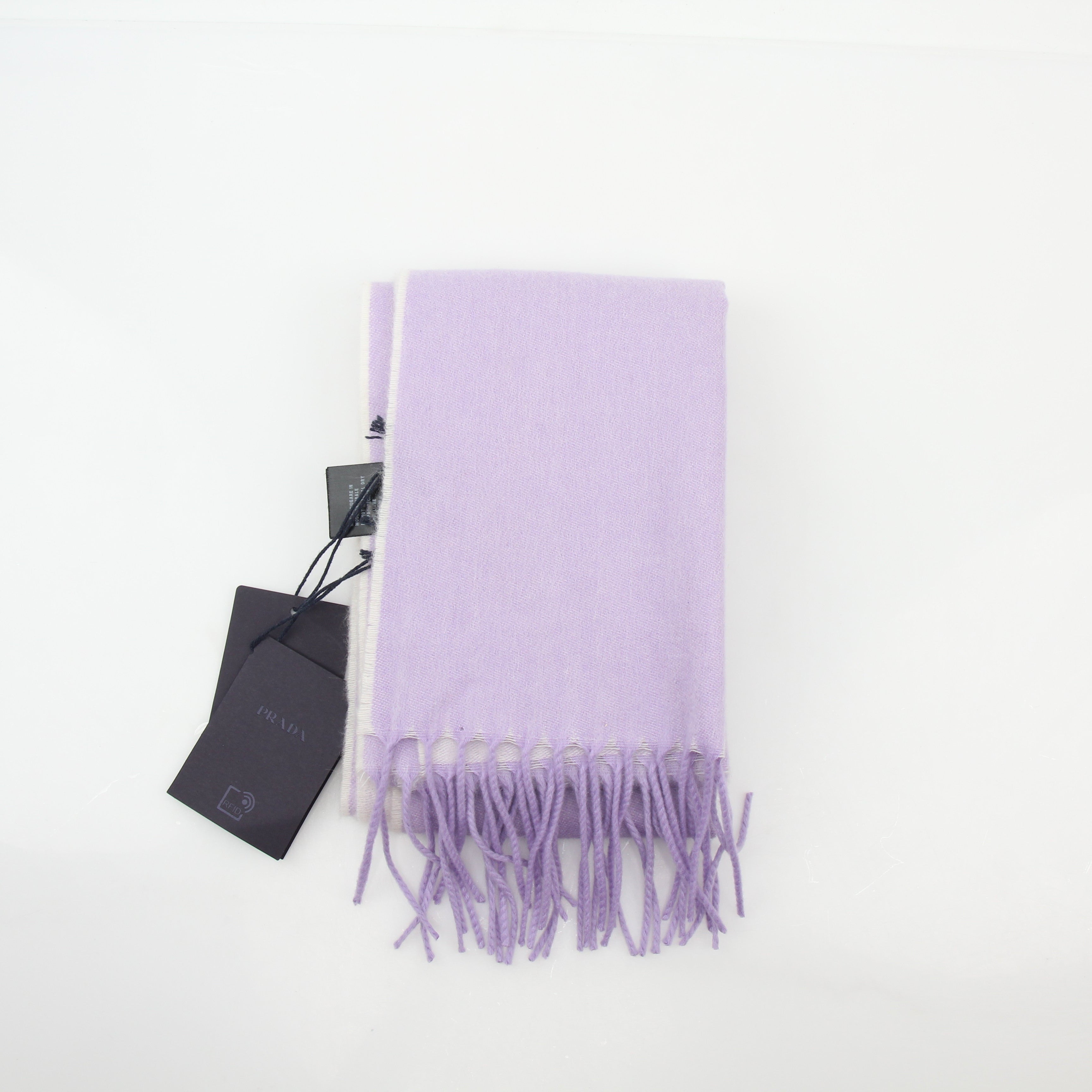 Prada lavender logo jacquard cashmere scarf, luxurious accessories with intricate pattern and soft texture.