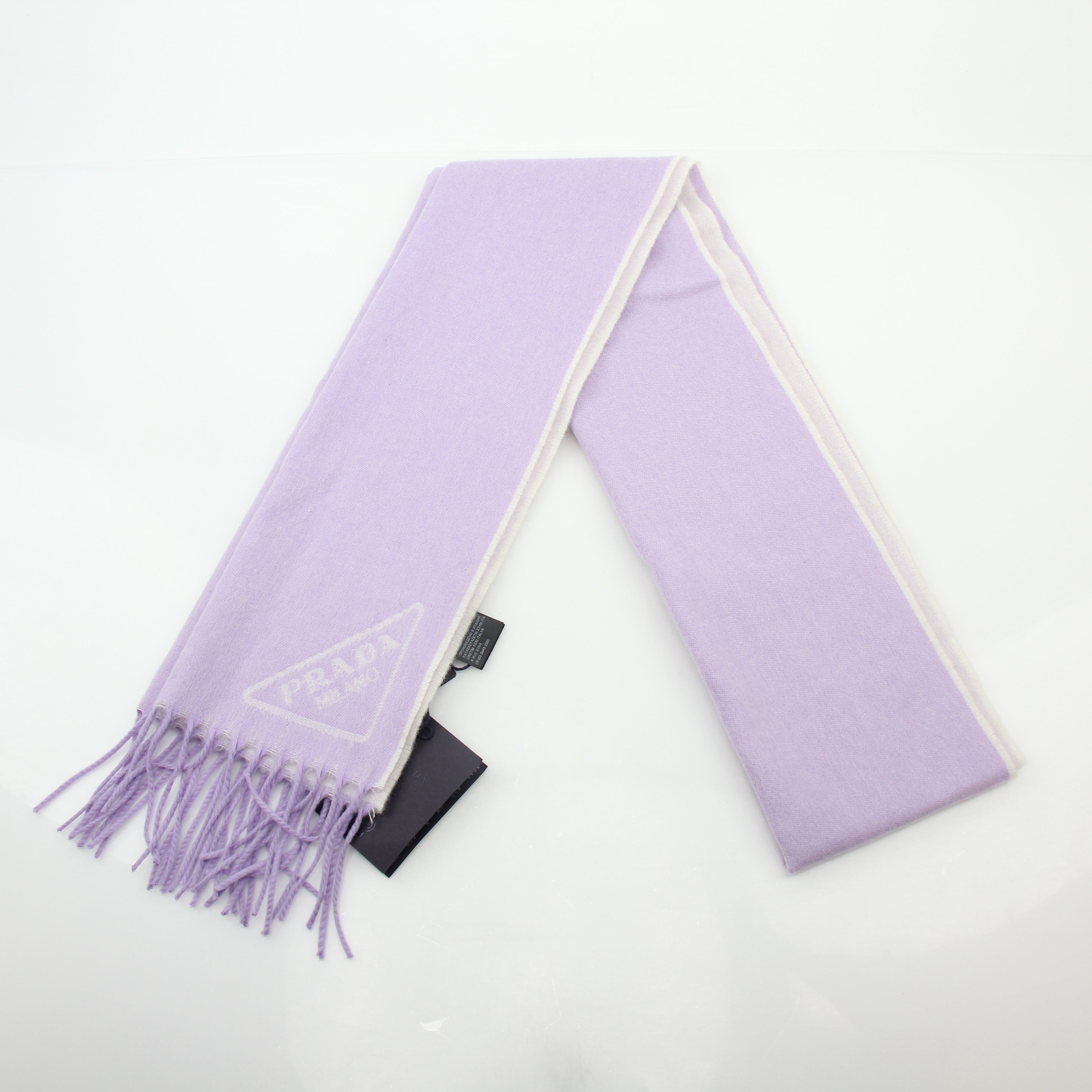 Prada lavender logo jacquard cashmere scarf, luxurious accessories with intricate design and soft texture.