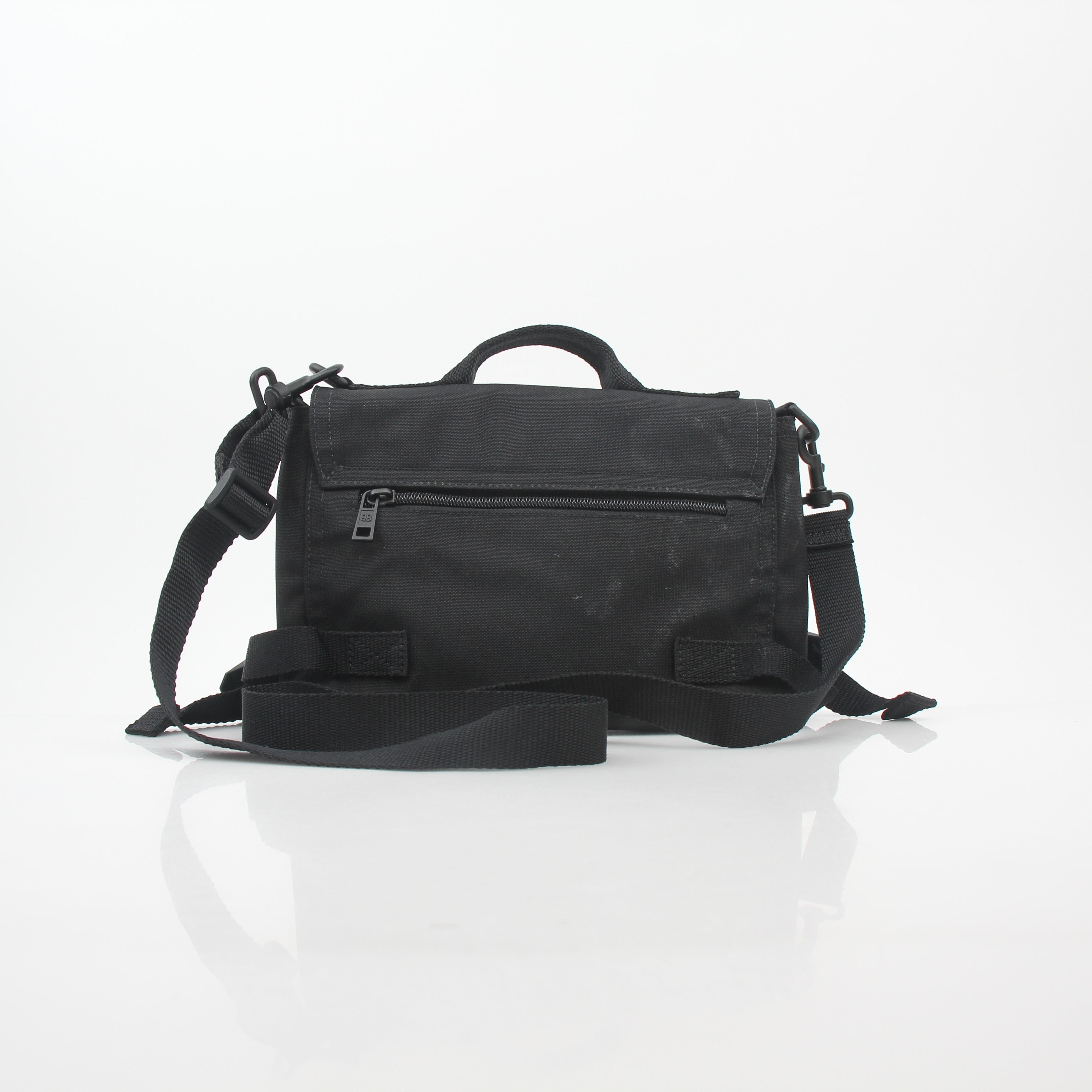 Black Balenciaga Army Messenger Bag by Gold & Beyond, featuring a structured handbag with adjustable strap and signature design.