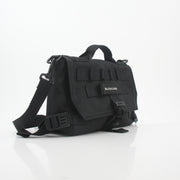 Balenciaga black army messenger handbag with adjustable strap and front flap, featuring silver hardware and logo detail.