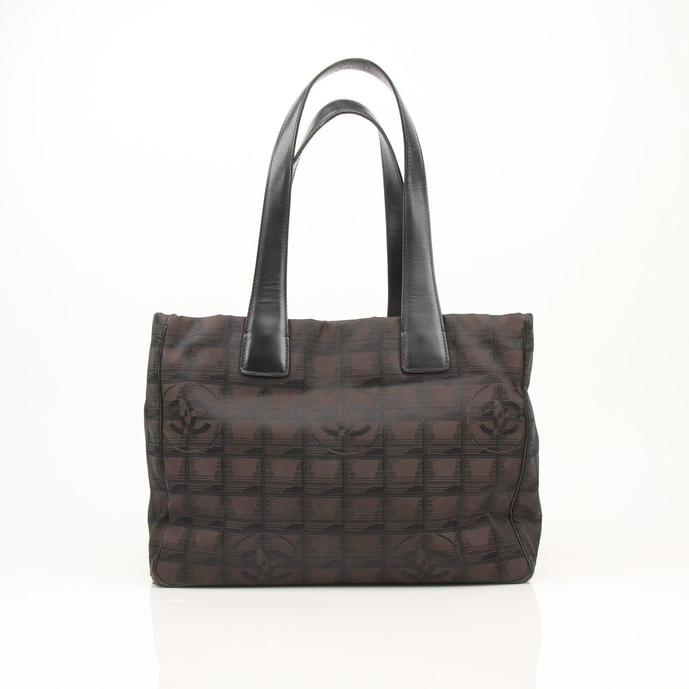 Chanel checked nylon tote handbag by Gold & Beyond, featuring a spacious design with black and white checkered pattern.