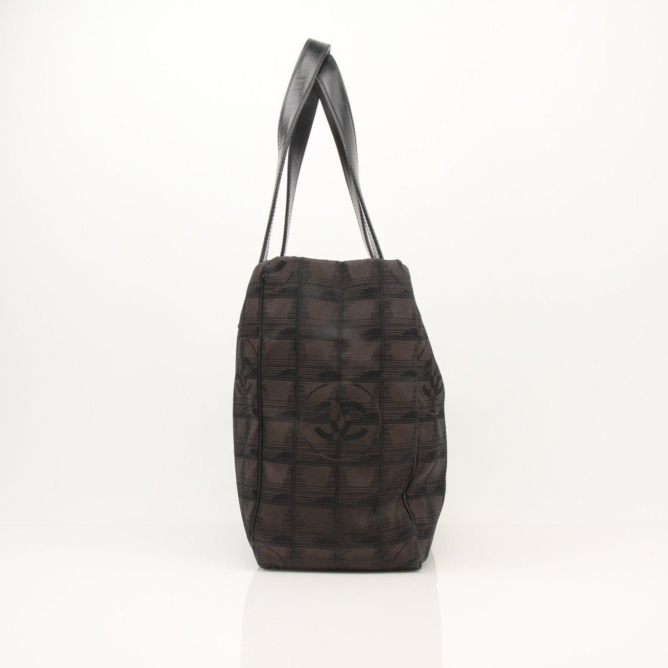 Chanel checked nylon tote handbag with top handles and spacious interior, stylishly designed by Gold & Beyond.