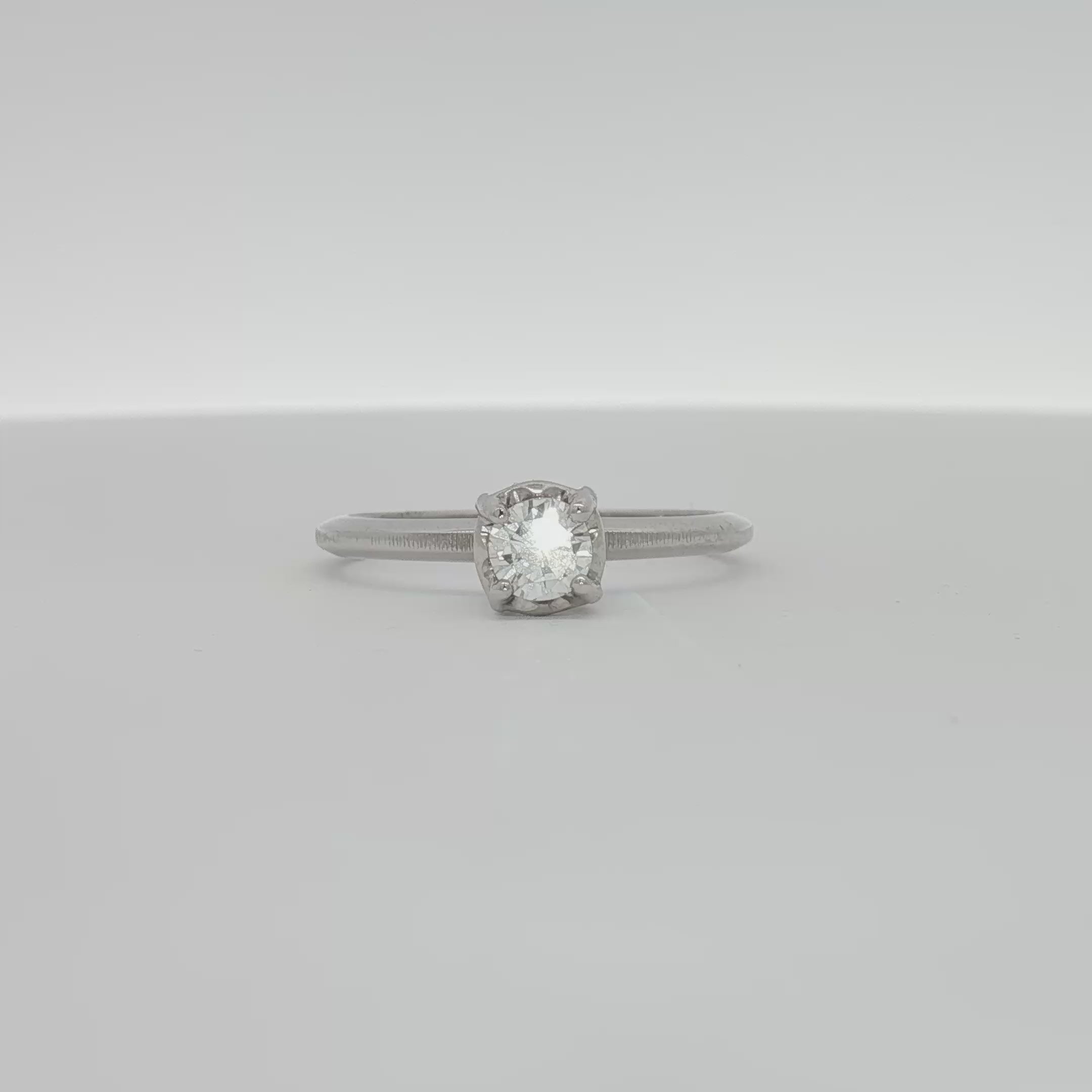Load video: 14K White Gold Diamond Solitaire Ring