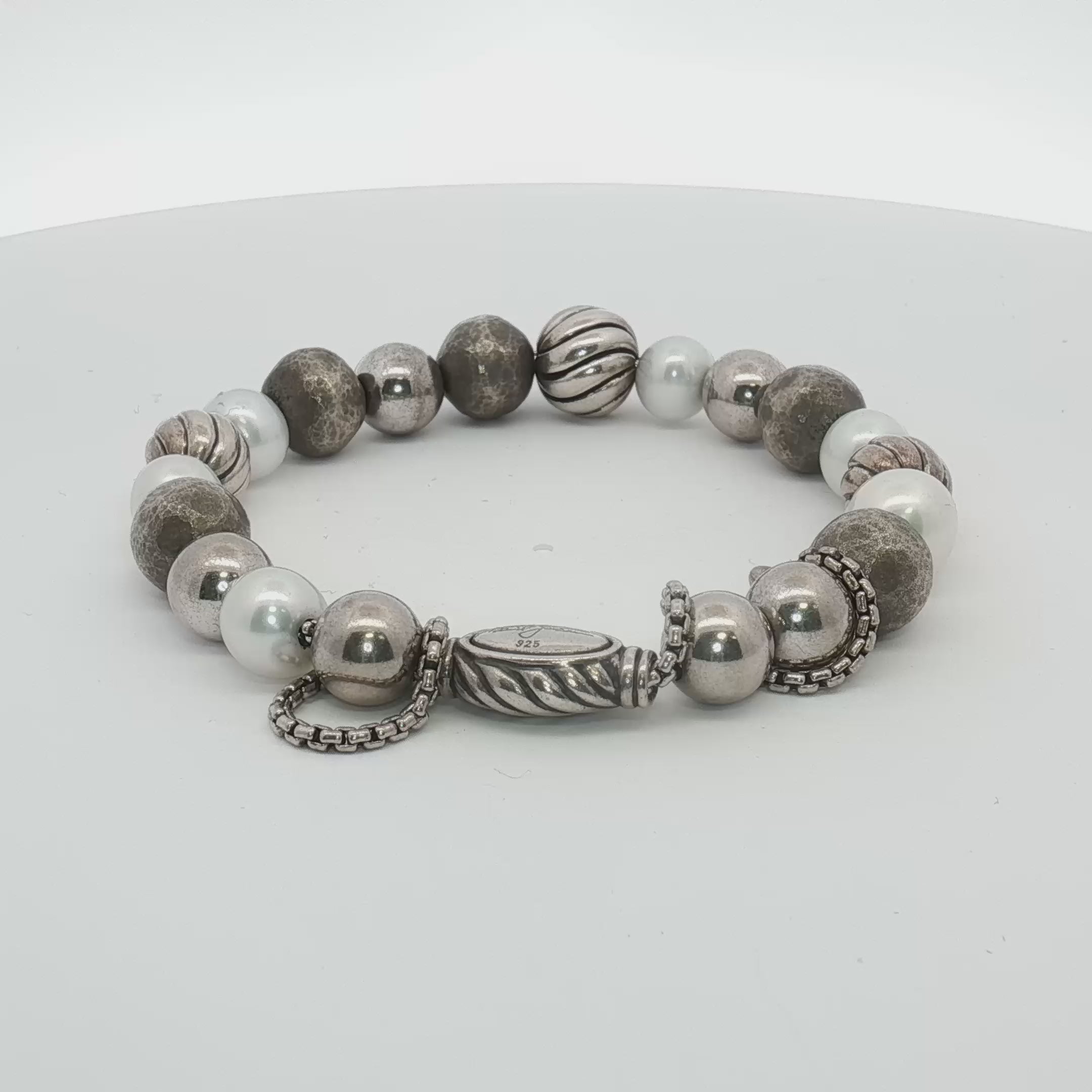 Load video: David Yurman Sterling Silver Beaded Bracelet