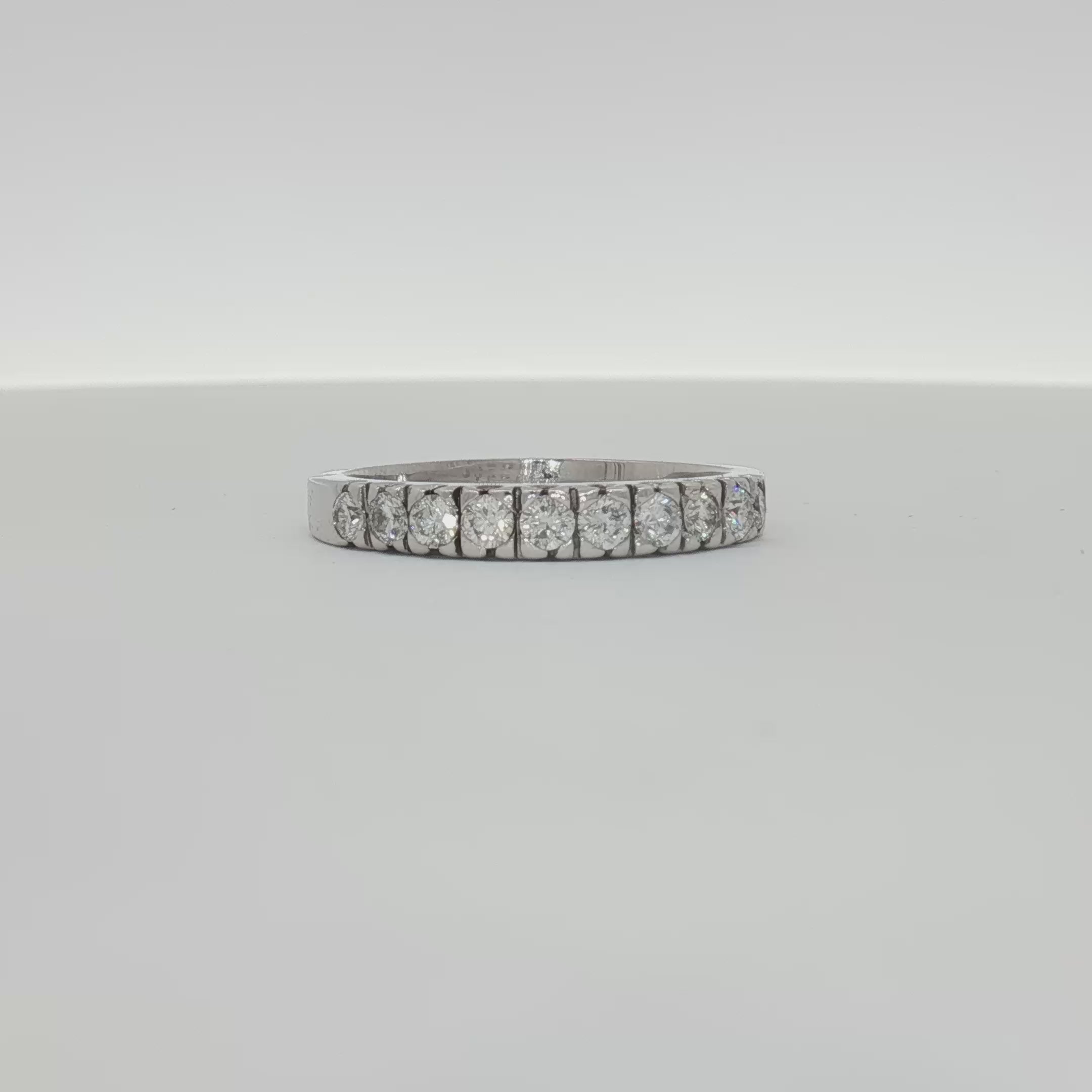 Load video: 14K White Gold Diamond Wedding Band