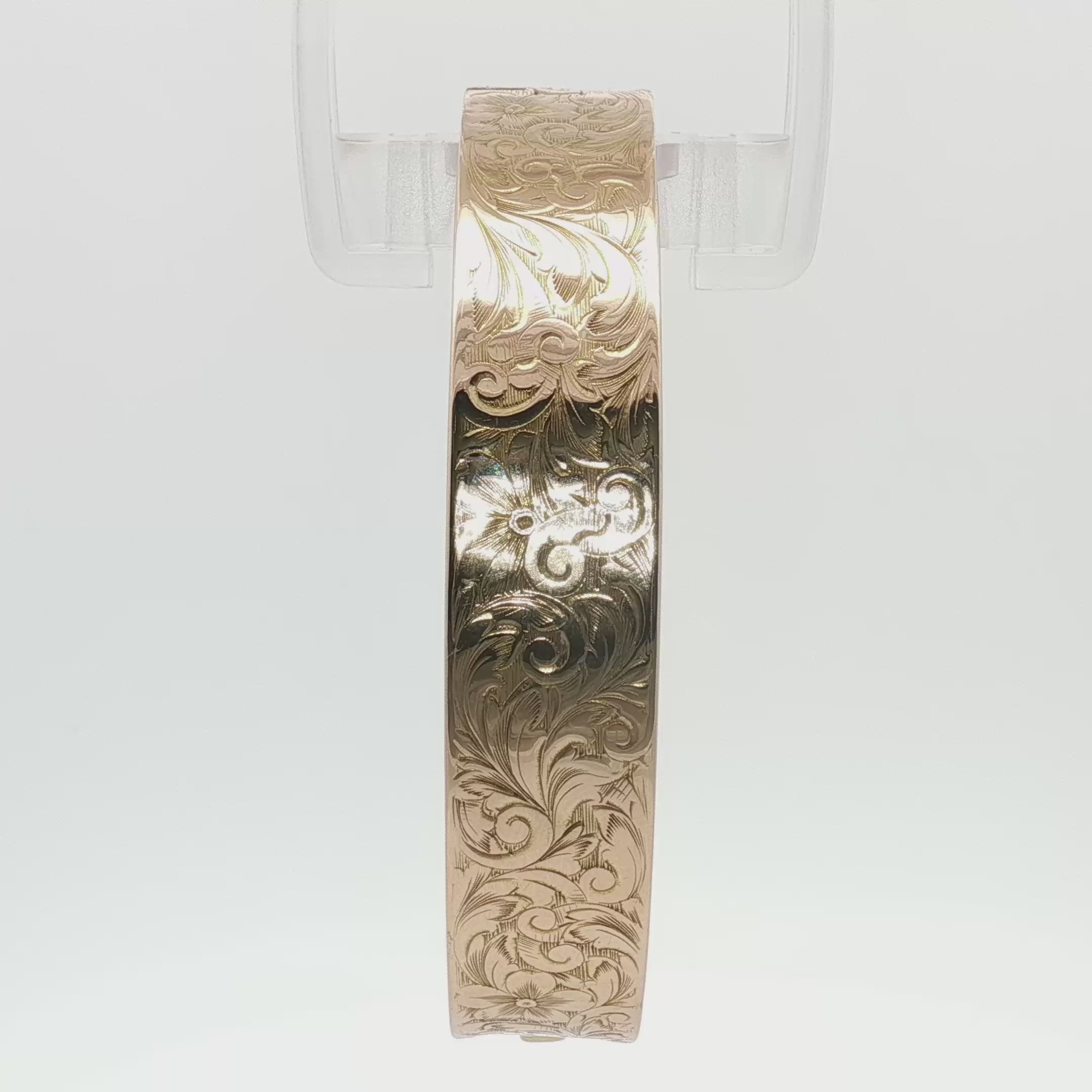 Load video: 14K Yellow Gold Engraved Floral Bangle Bracelet